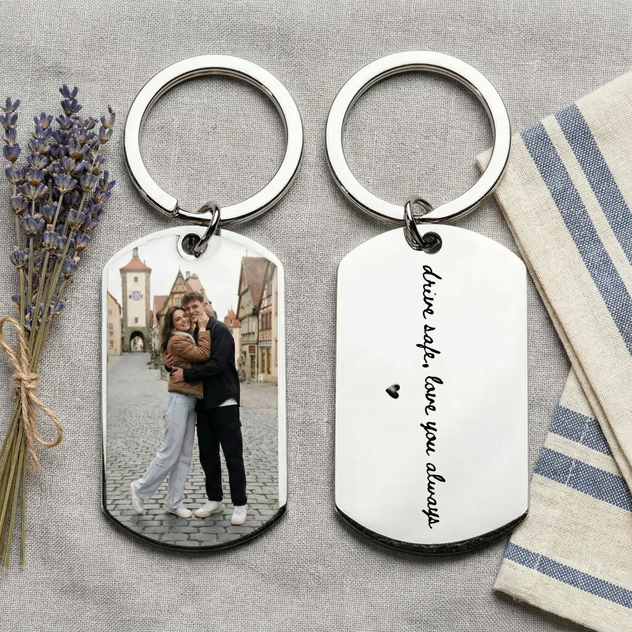 Personalized Photo Keychain - "Drive Safe Love You Always" Gift for Valentine's Day & Anniversary for Him, Husband or Boyfriend