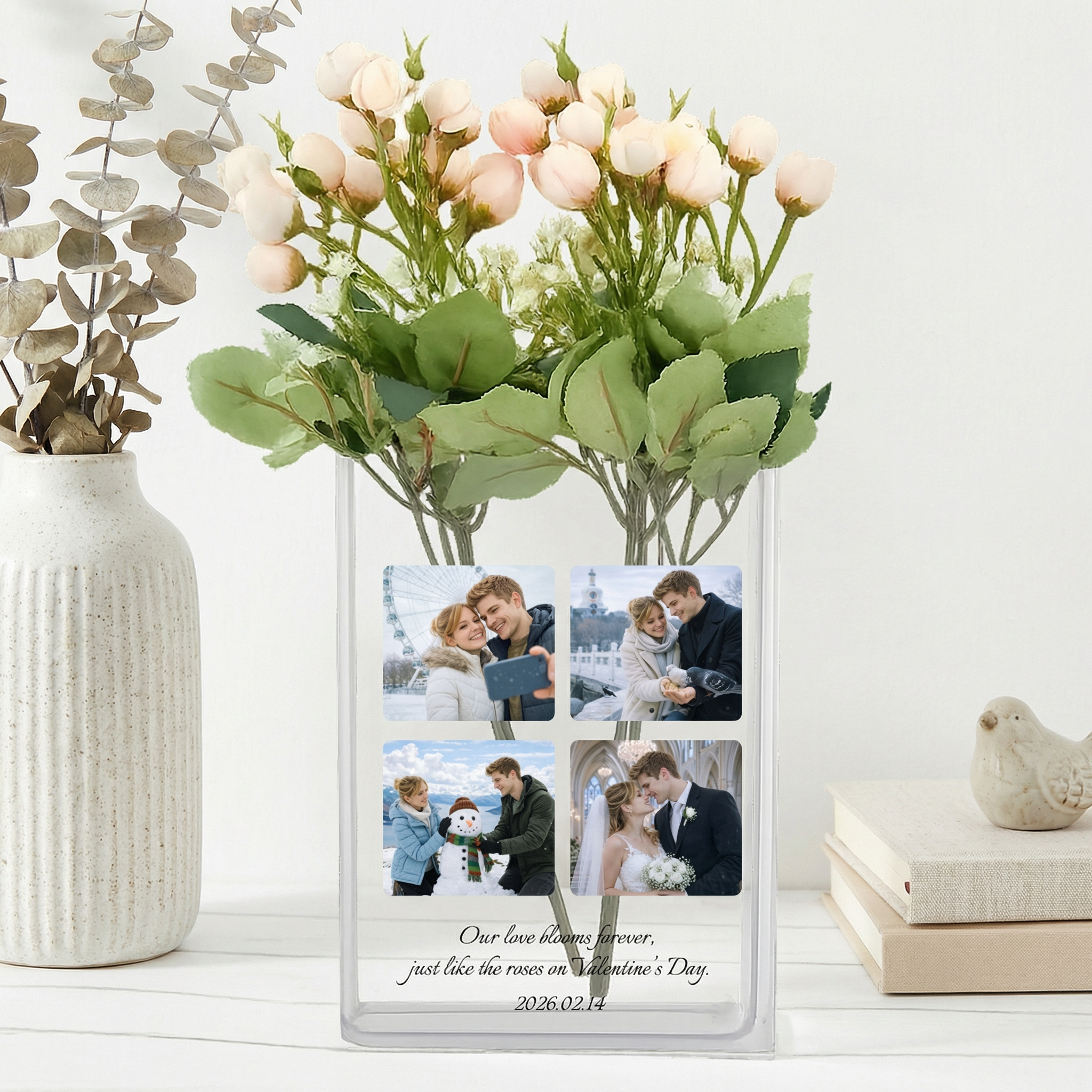 A Book of Love & Flowers: Personalized Acrylic Photo Vase | Modern Valentine's Gift