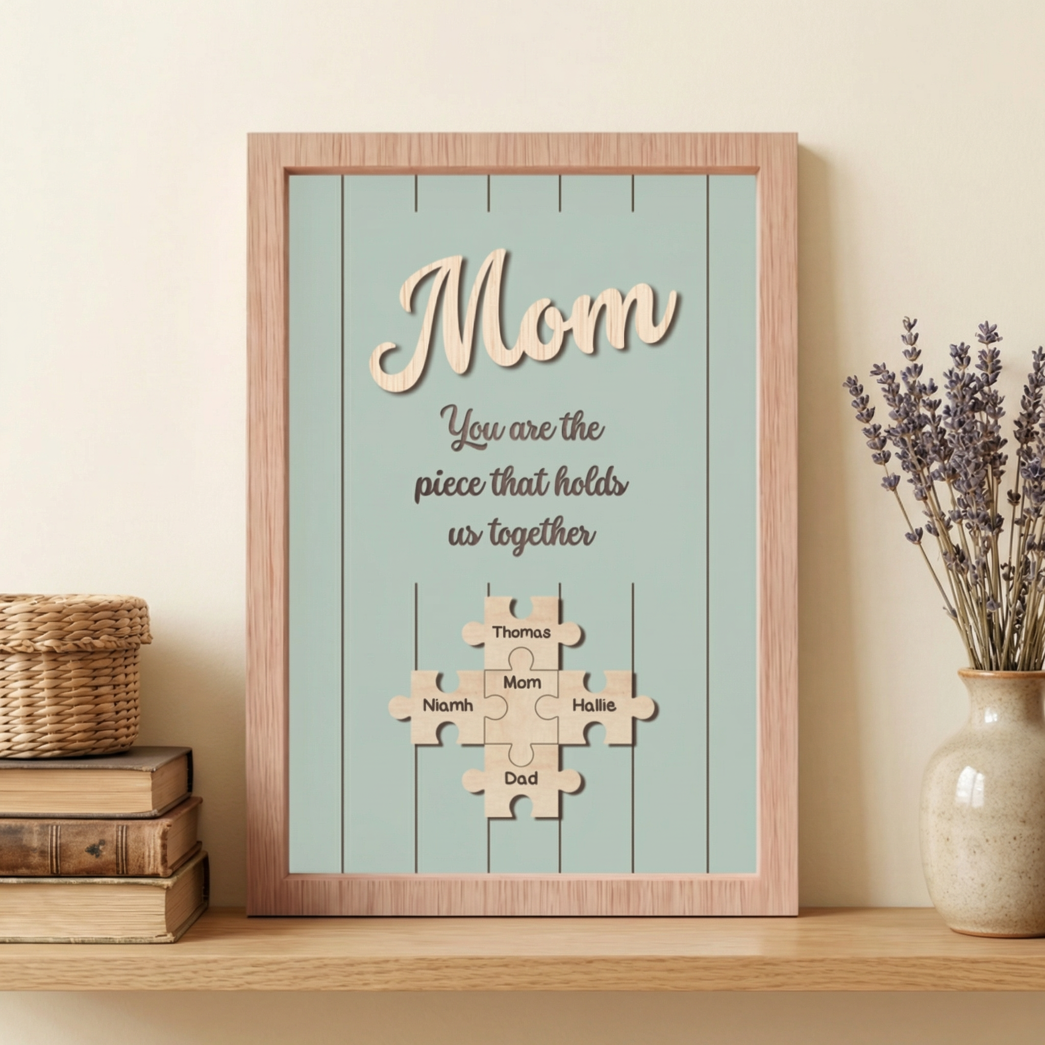 Custom 'Piece That Holds Us Together' Puzzle Sign | Engraved Wood Gift for Mom & Grandma | Mother's Day