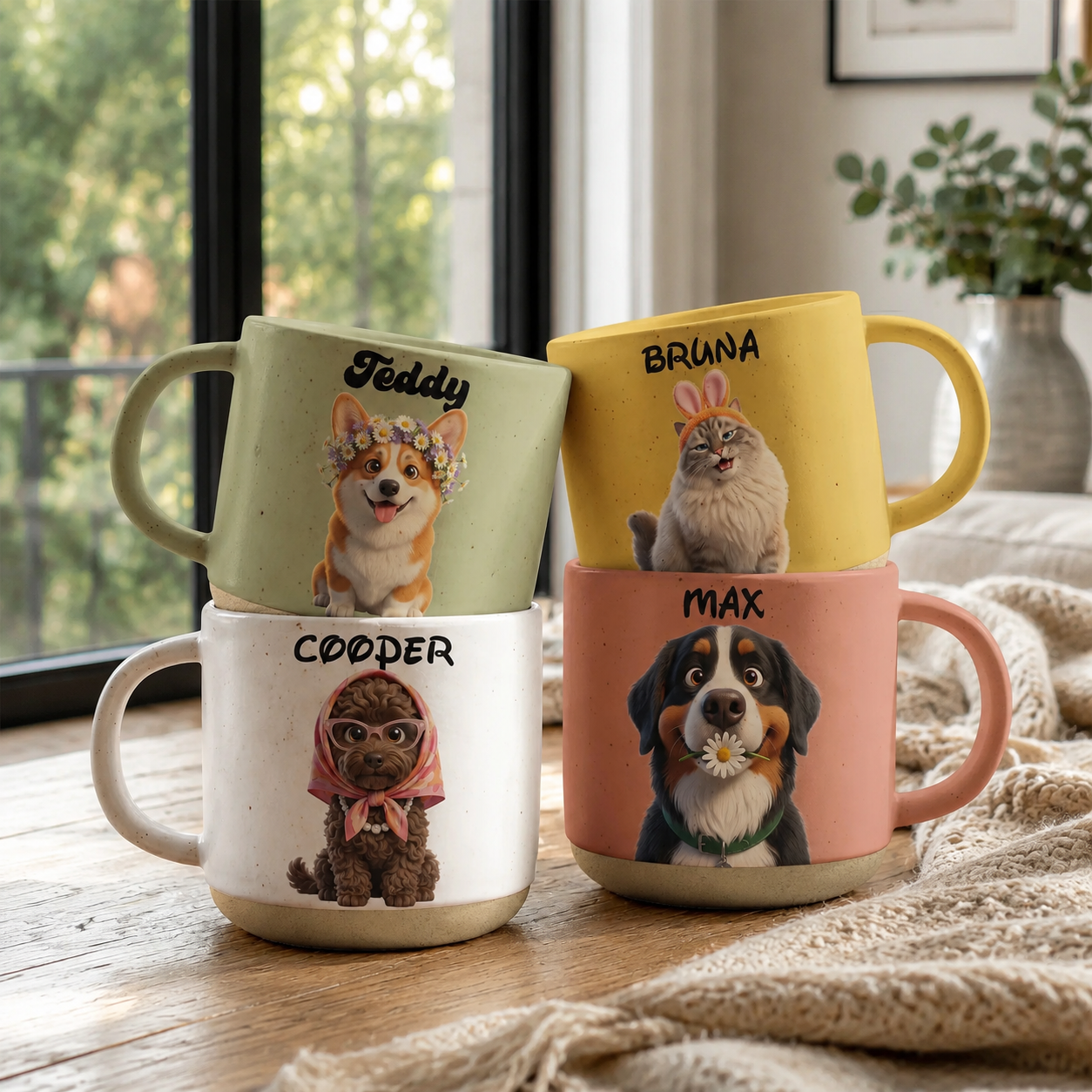 Personalized Pet Lover Mug - Cartoon Your Pet Custom Pottery Cup, Gift for Dog Cat Lovers