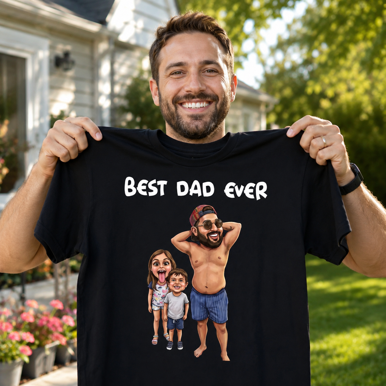 Personalized Caricature Shirt - Custom Cartoon Drawing from Photo, Funny Tee for Dad Family