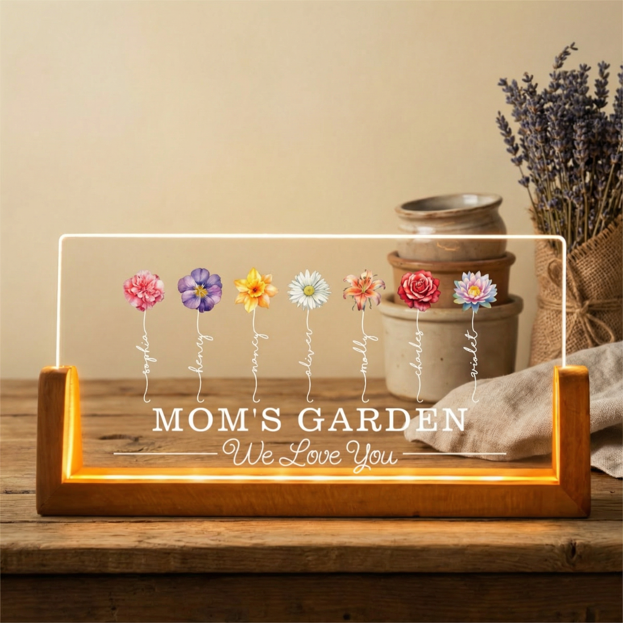 Mom's Garden Night Light | Custom Birth Month Flower with Kids' Names | Family Gift for Mother's Day