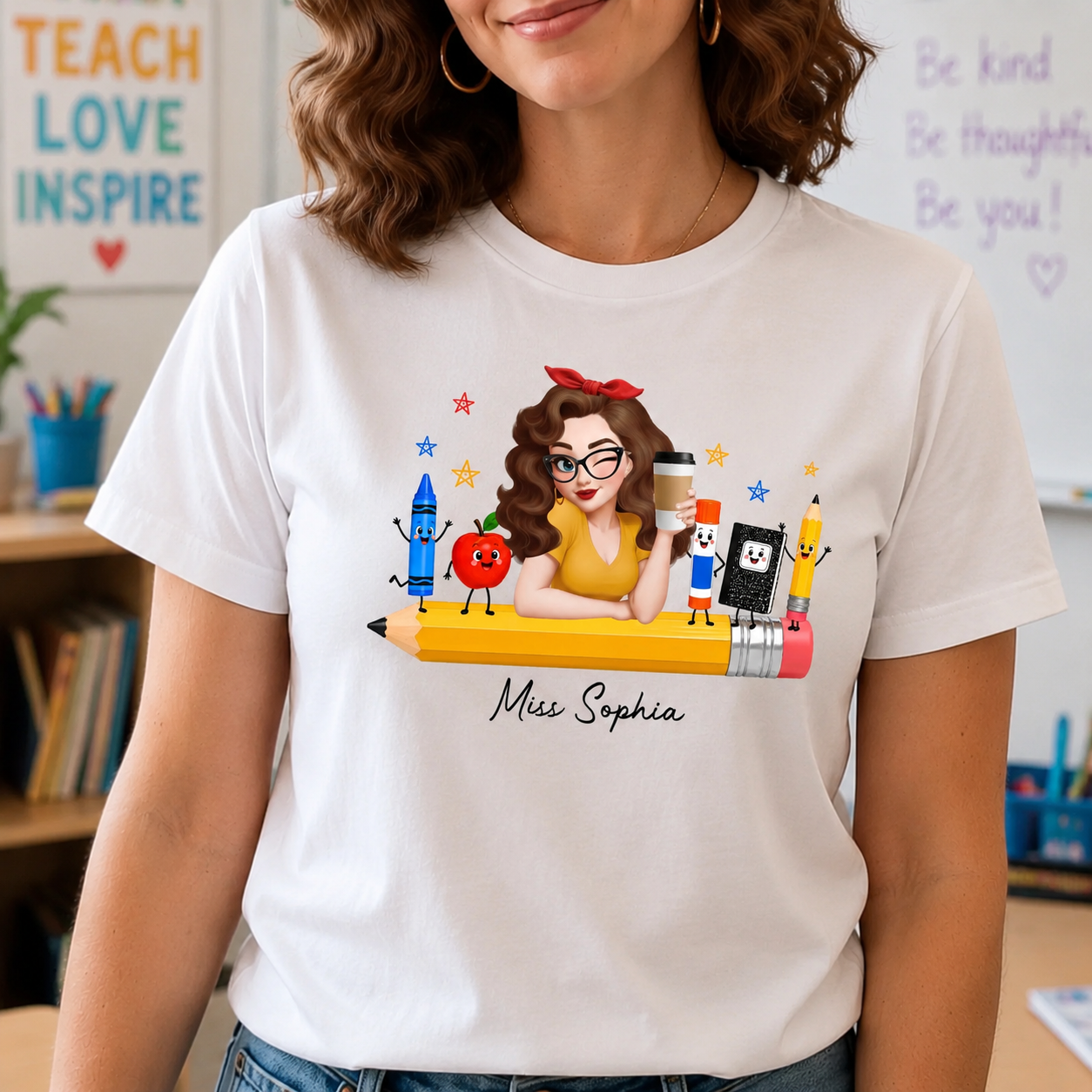 Personalized Teacher Life Shirt - Happy School Supplies Design, Custom Tee for Teachers