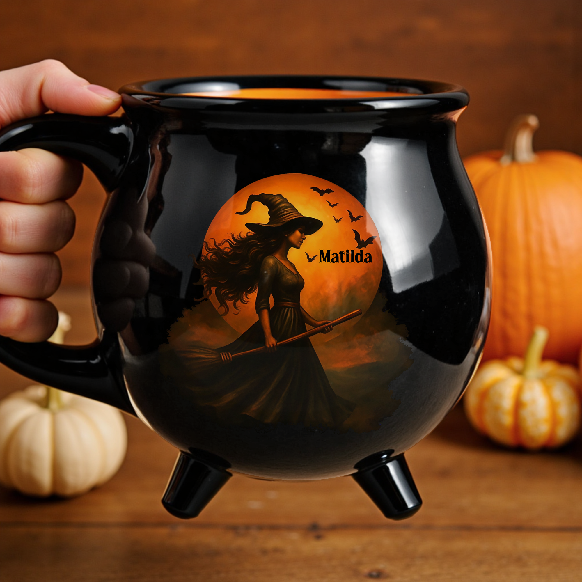 Custom Witch Cauldron Coffee Mug - Personalized Halloween Witchy Gifts For Besties, Sisters, BFF, Family, Yourself - Witching You A Wicked Brew