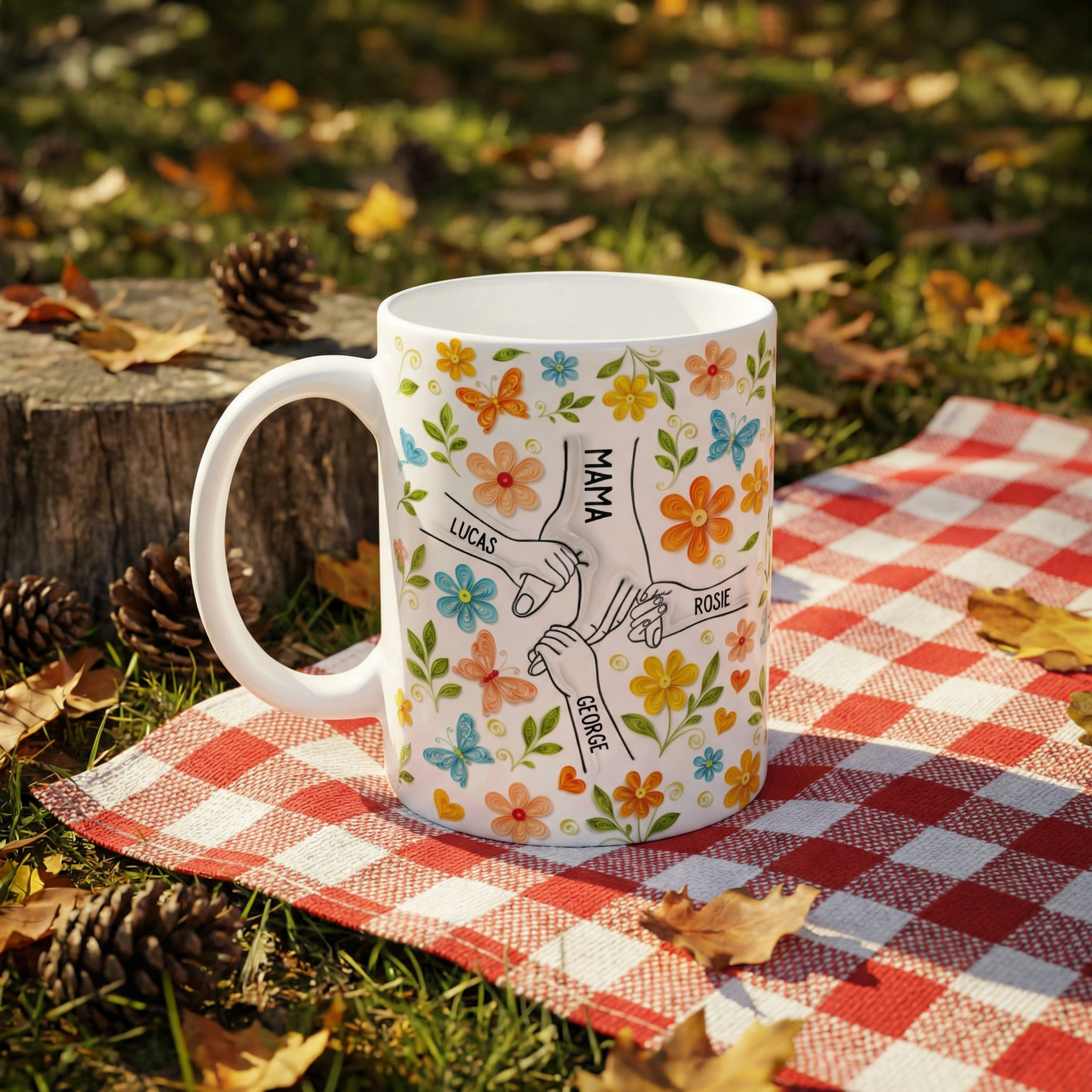 Blooms You Can Touch: A 3D Floral Mug Personalized with Names for Mom & Grandma
