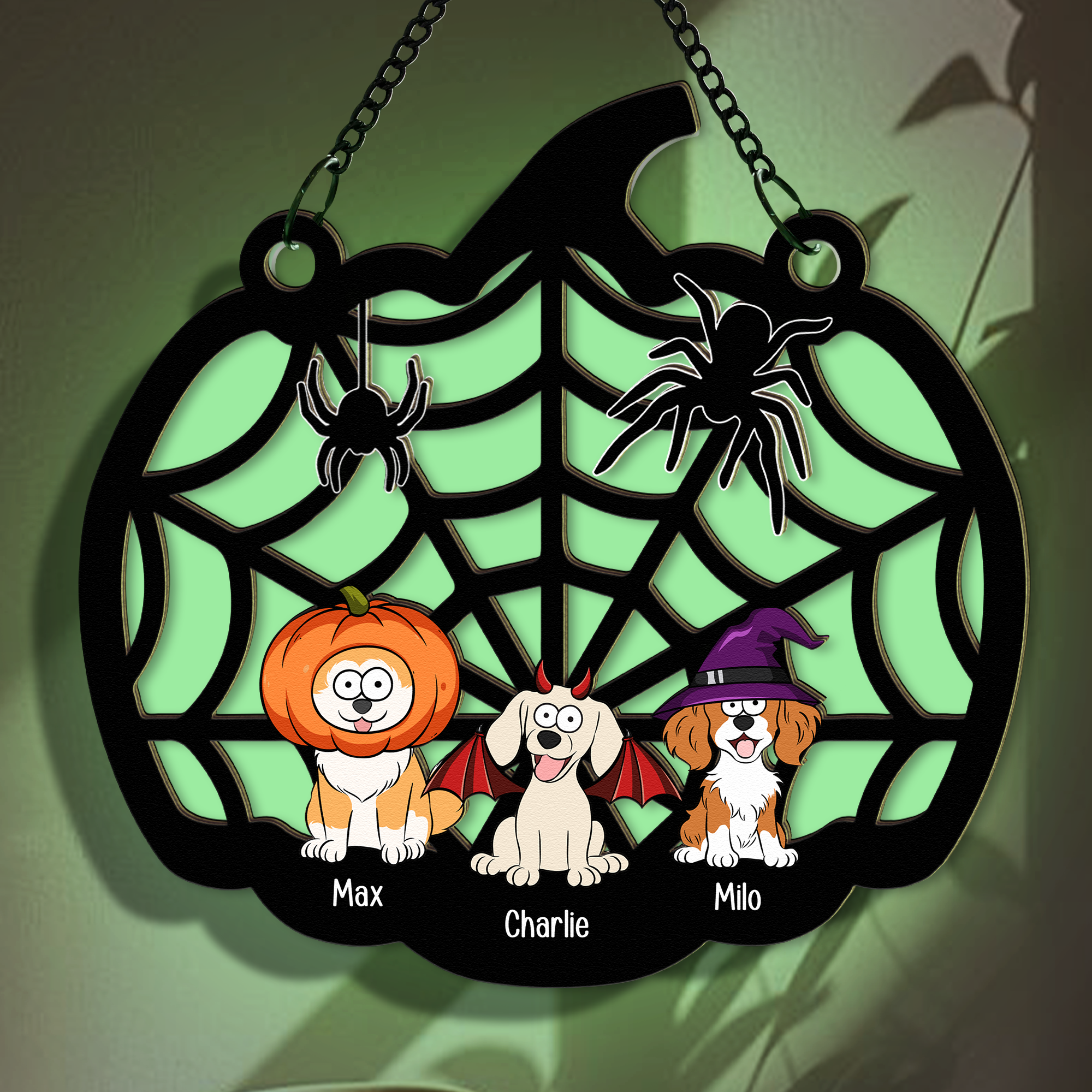 Happy Halloween With Dog Cat Babies - Personalized Window Hanging Luminous Ornament