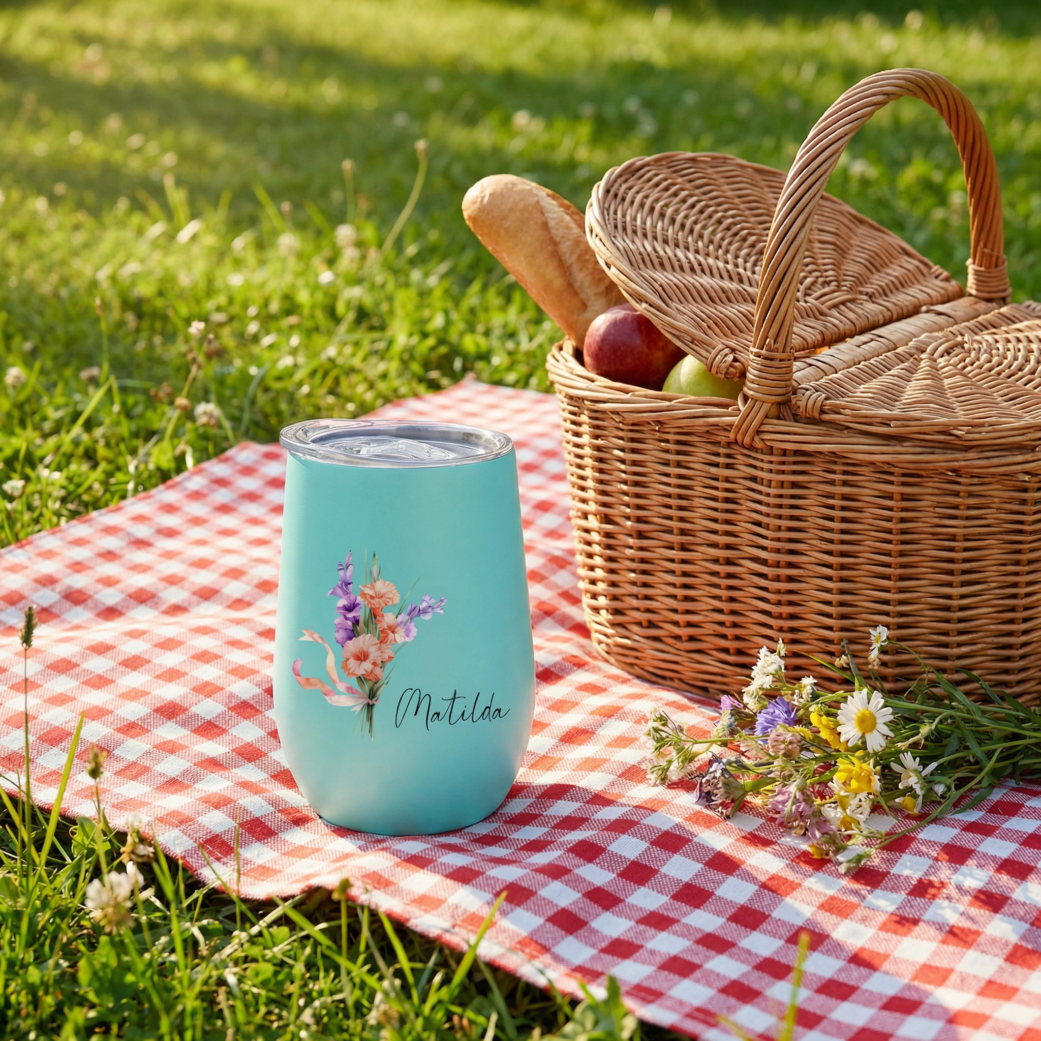 Custom Birth Flower Tumbler, For Her Name Gift - Personalized Wine Tumbler for Wife Daughter Sister, Present for Women