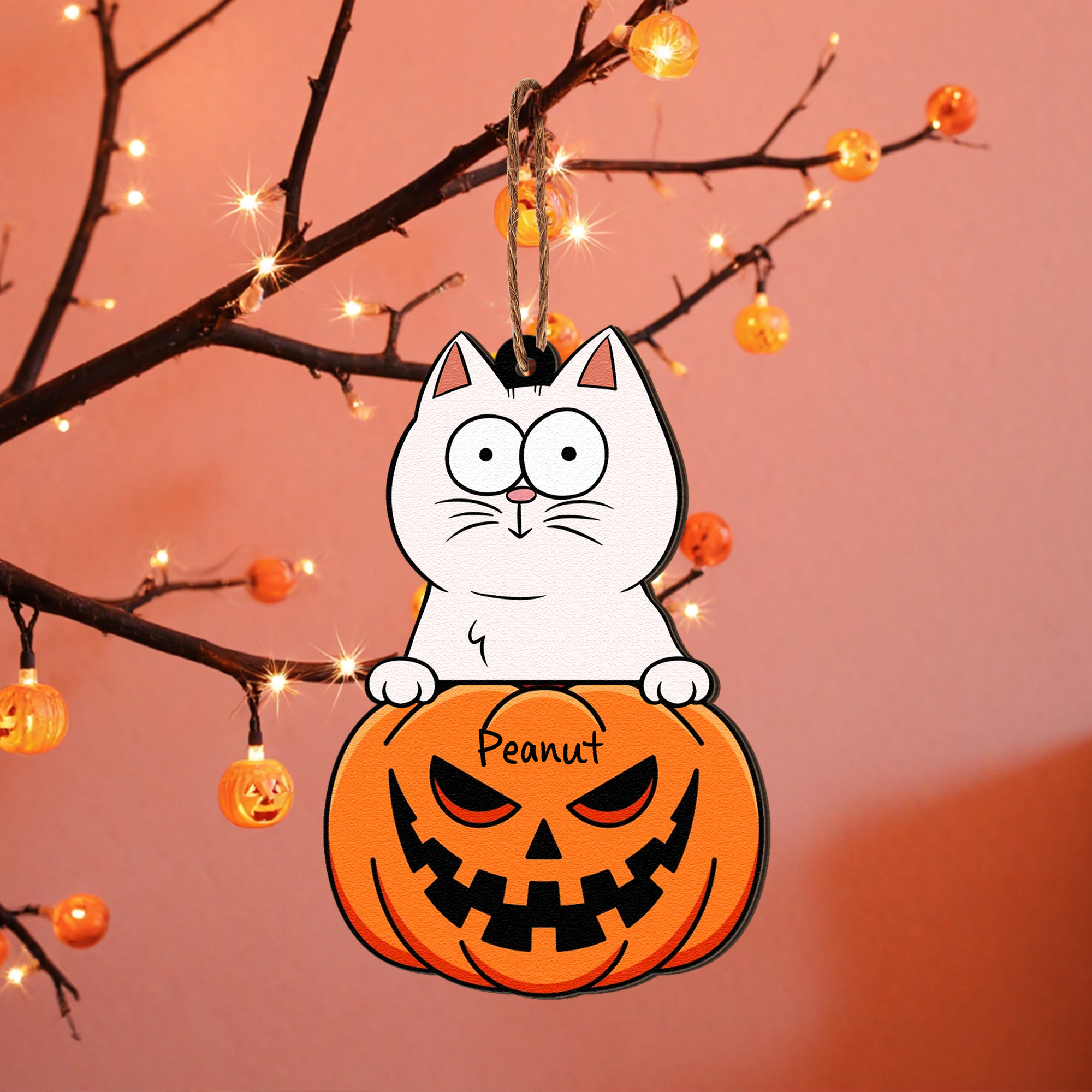 Peeking Pet Halloween - Personalized Wooden Ornament