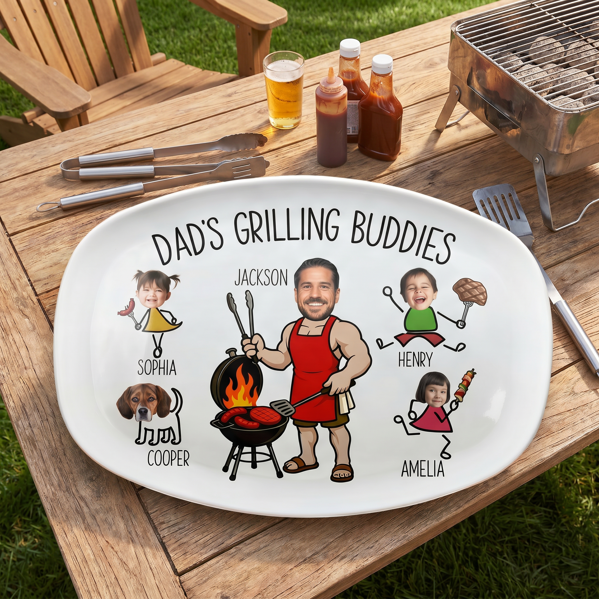 Personalized Father's Day Platter - Dad's Grilling Buddies, Custom Gift for Daddy Husband Grandpa