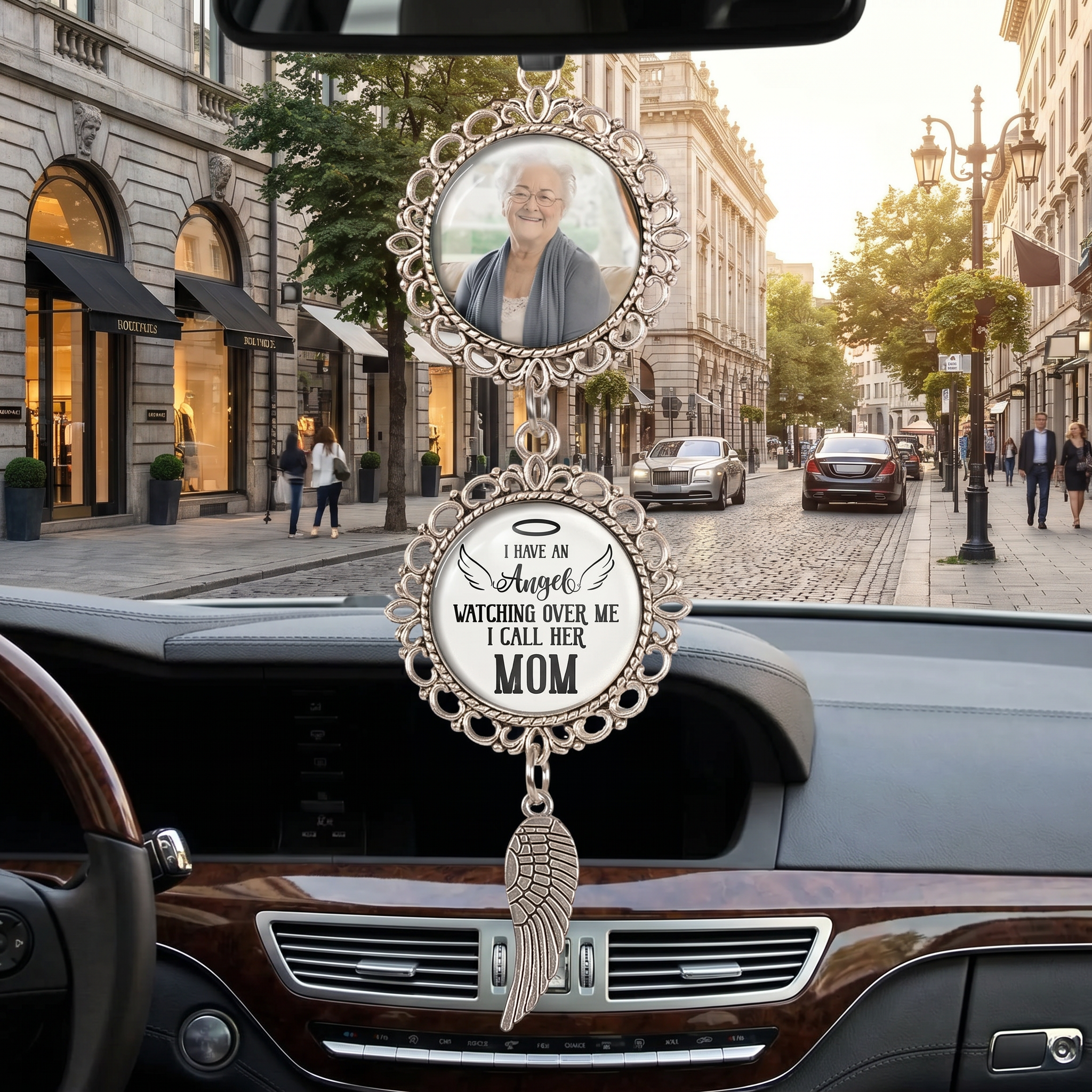Custom Car Ornament with Photo - I Have An Angel Watching Over Me, Remembrance Mother's Day Gift for Mom, Sympathy Keepsake
