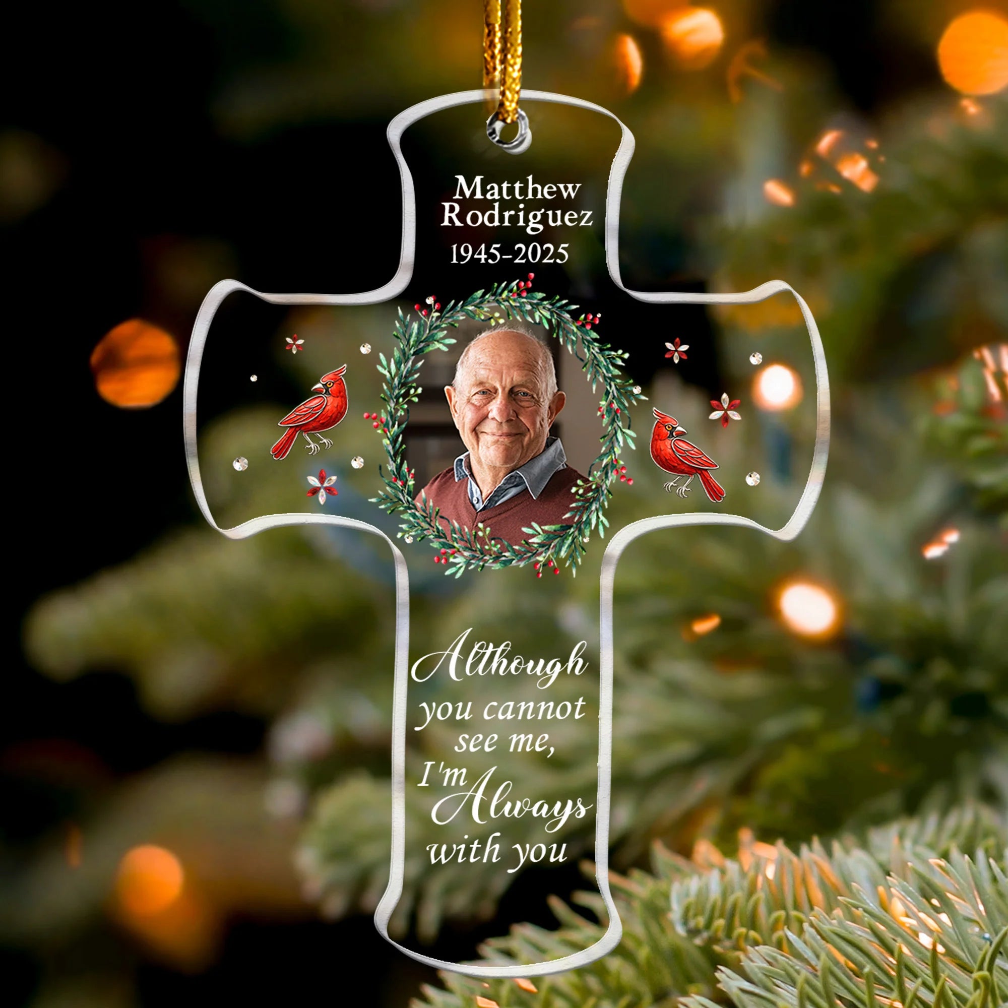 Memorial Christmas Ornament I'm Always With You - Personalized Acrylic Photo Ornament - Cross Ornament