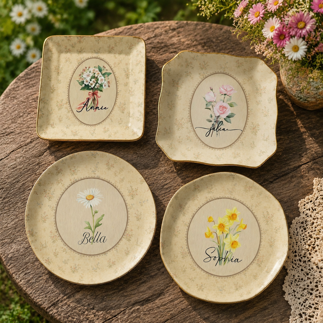 Personalized Vintage Jewelry Dish - Custom Birth Flower Design, Gift for Her