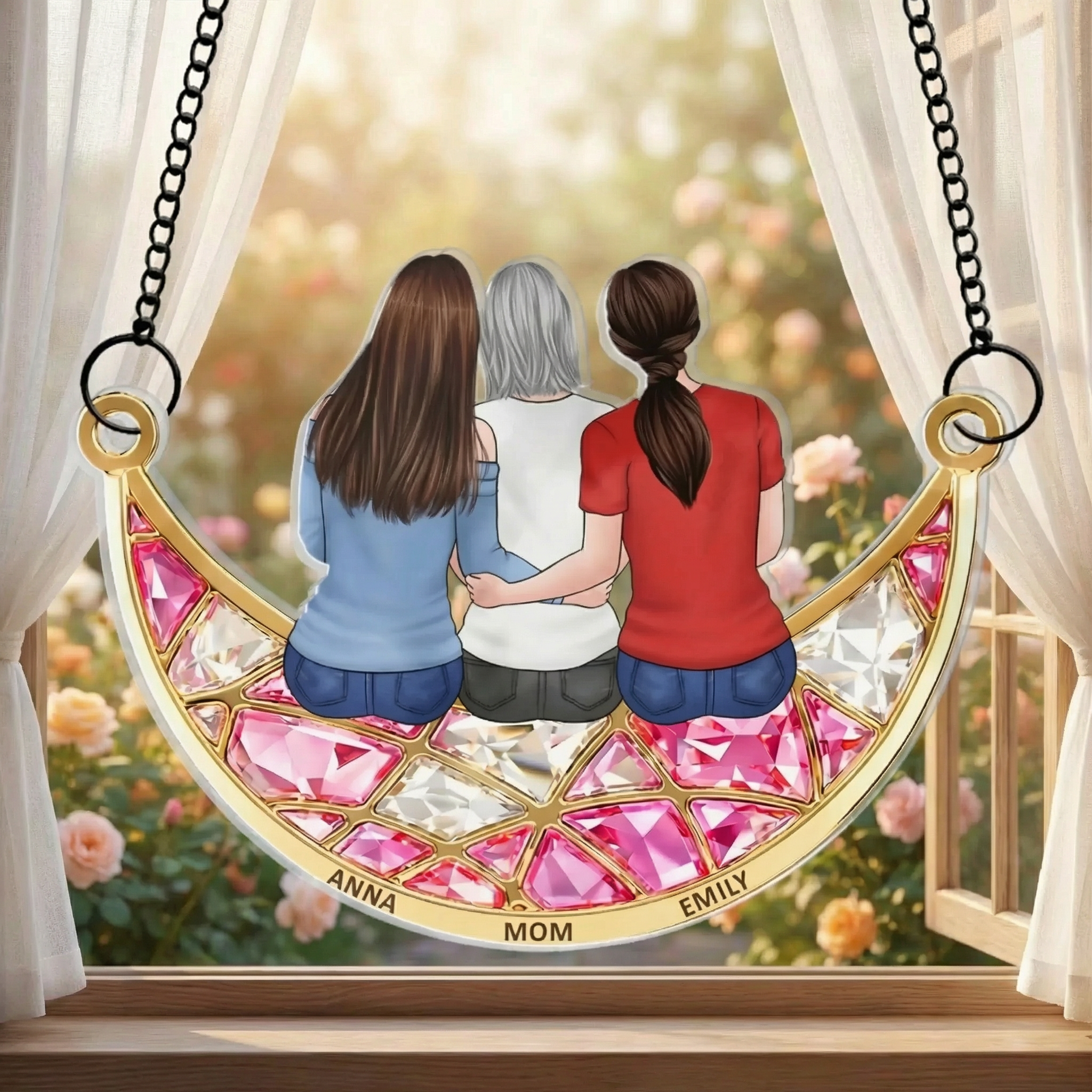 Personalized Window Hanging Suncatcher - Together Feels Like Home Custom Ornament, Mother's Day Birthday Gift for Mom Grandma