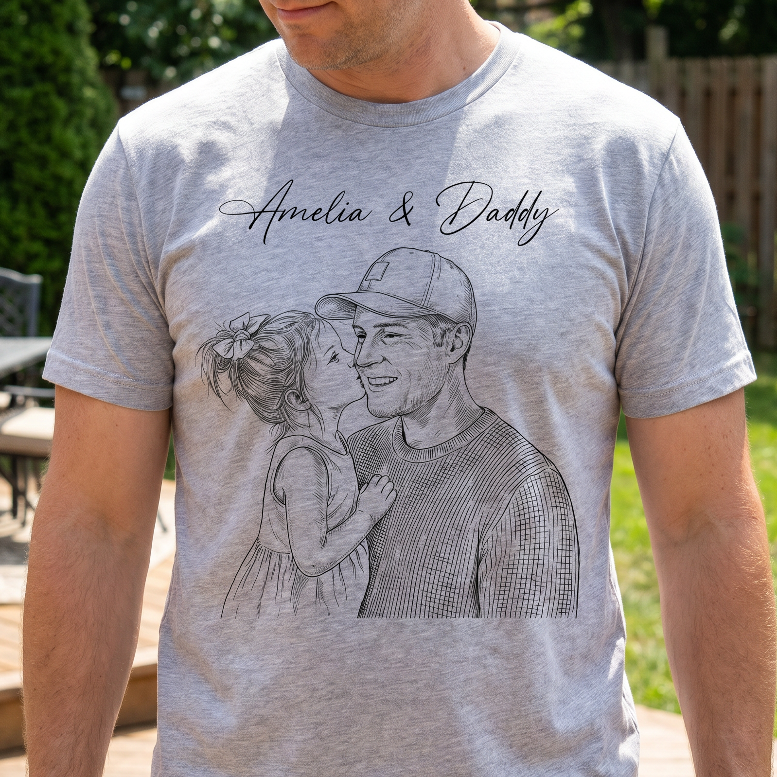 Personalized Father's Day Shirt - Custom Photo Sketch Line Art, Gift for Husband Dad, Custom Tee