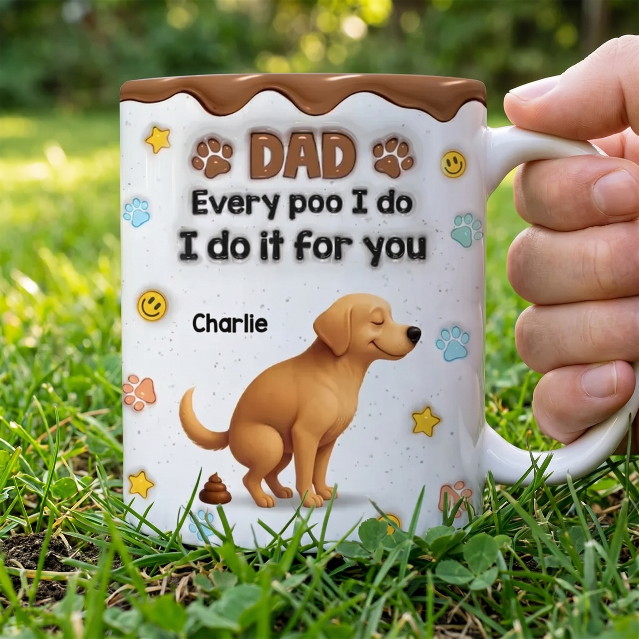 Personalized 3D Inflated Effect Mug - Sorry Dad It's A Poop Day, Custom Christmas Birthday Gift for Dog Lovers, Dog Dad Mom