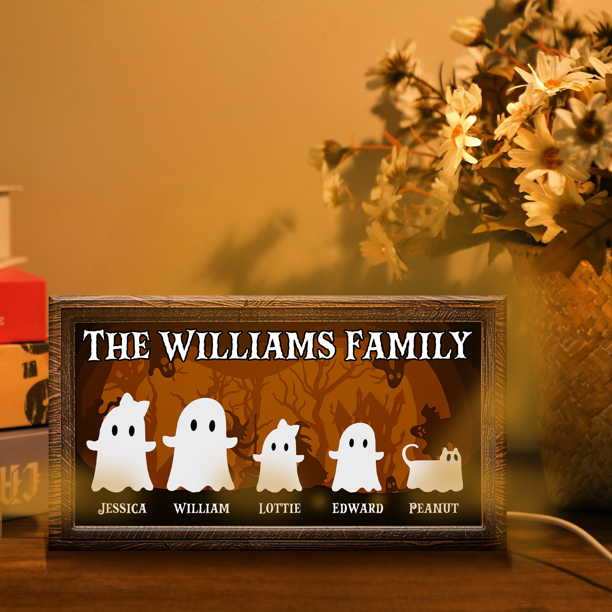 Halloween Ghost Family Tabletop Tiered Tray Decor Personalized LED Light Box