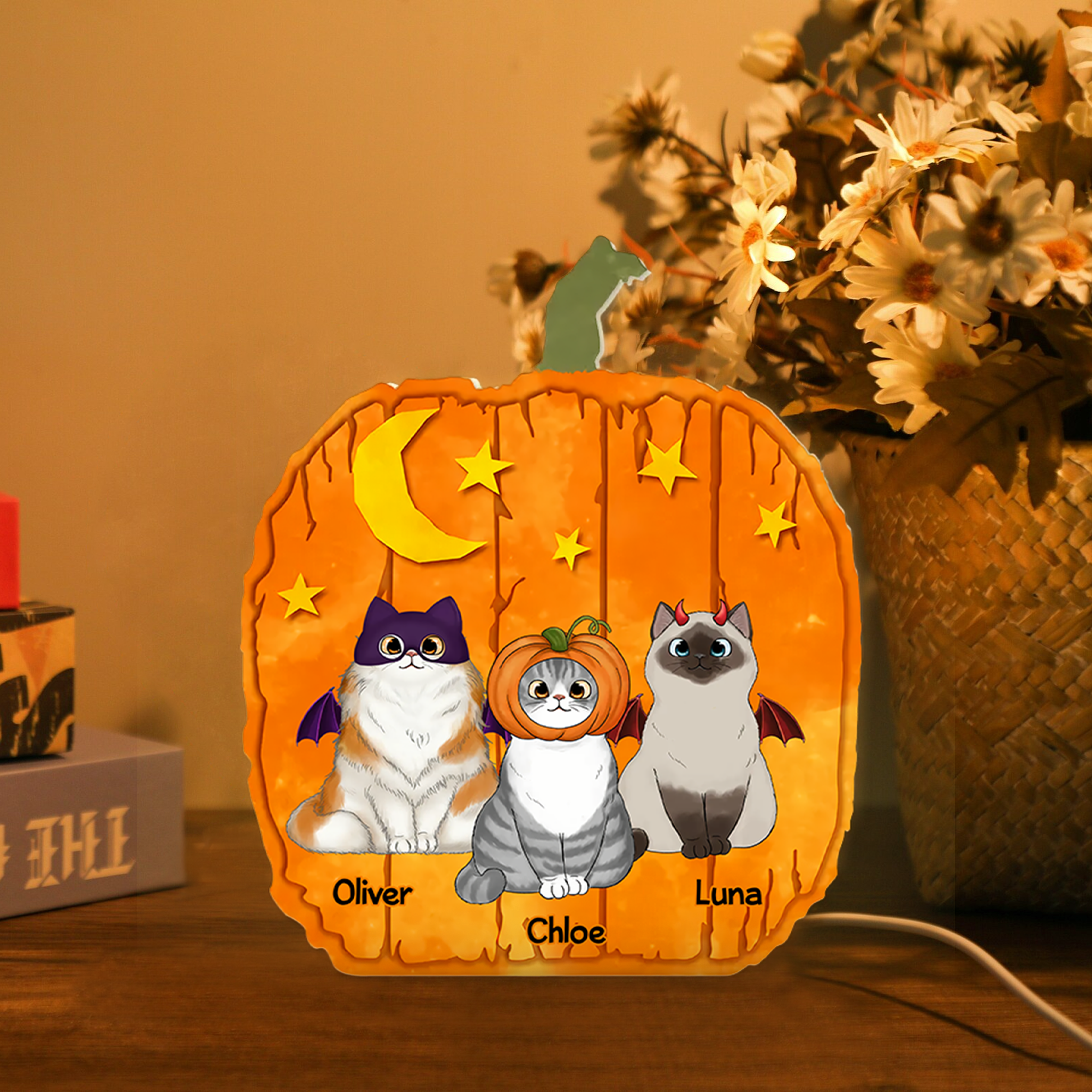 Halloween Cat Pumpkin Shaped Personalized Light Box