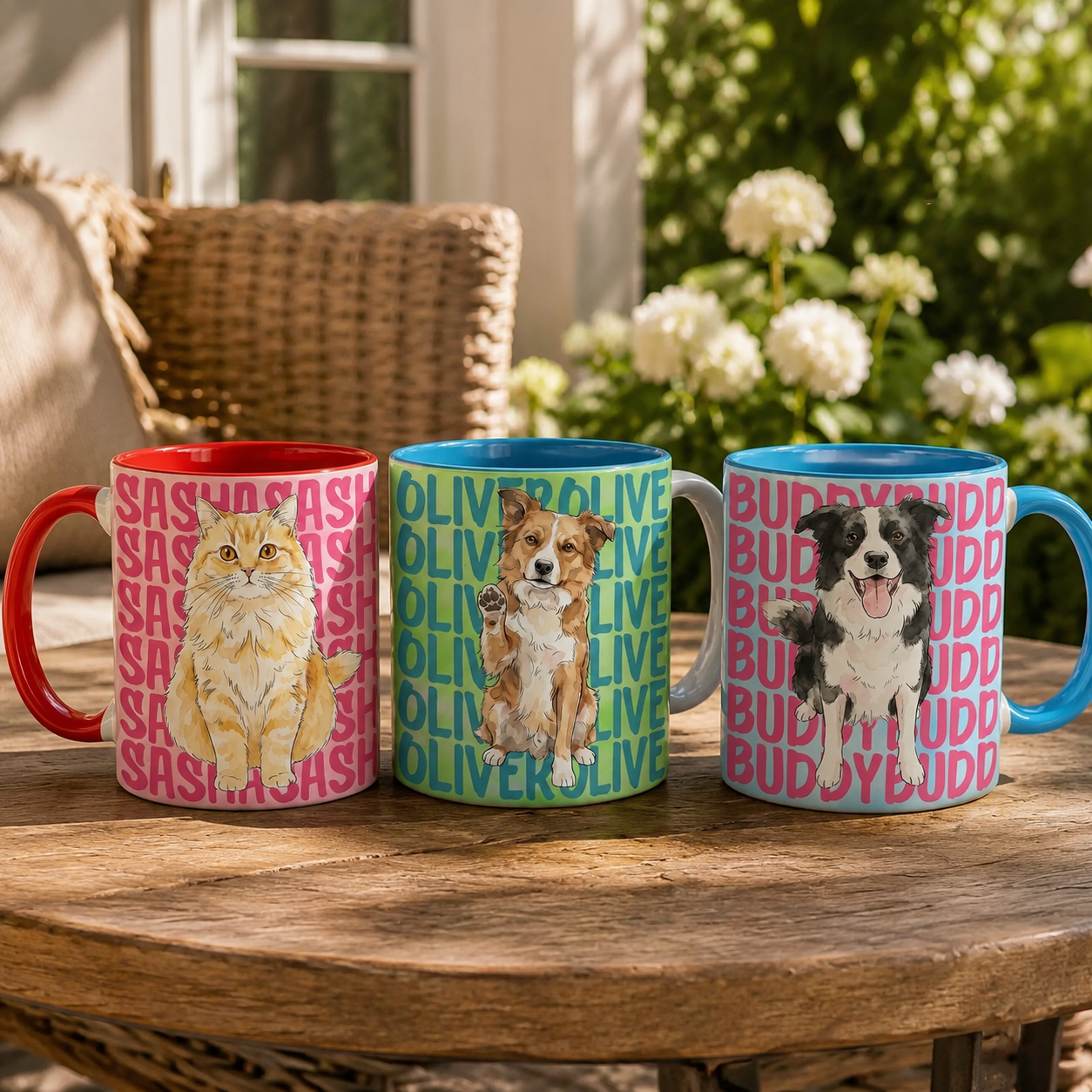 Personalized Watercolor Pet Mug - Custom Pet Portrait with Name, Gift for Dog Cat Lovers