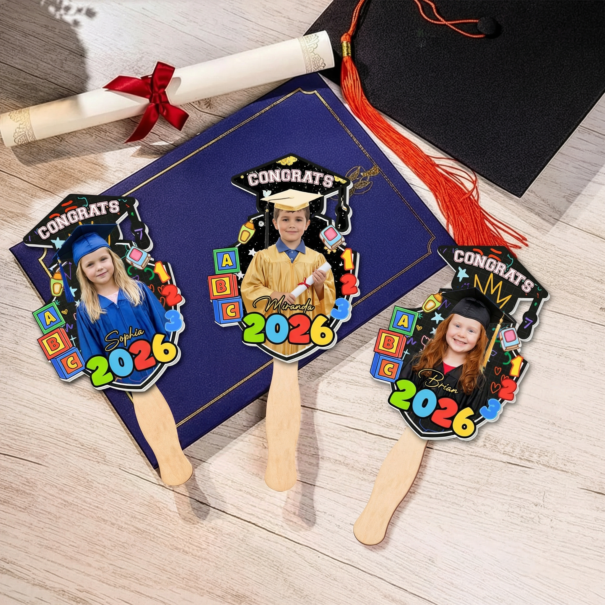 Custom Face Graduation Fan - Personalized Photo Fan for Kindergarten Pre K Kids