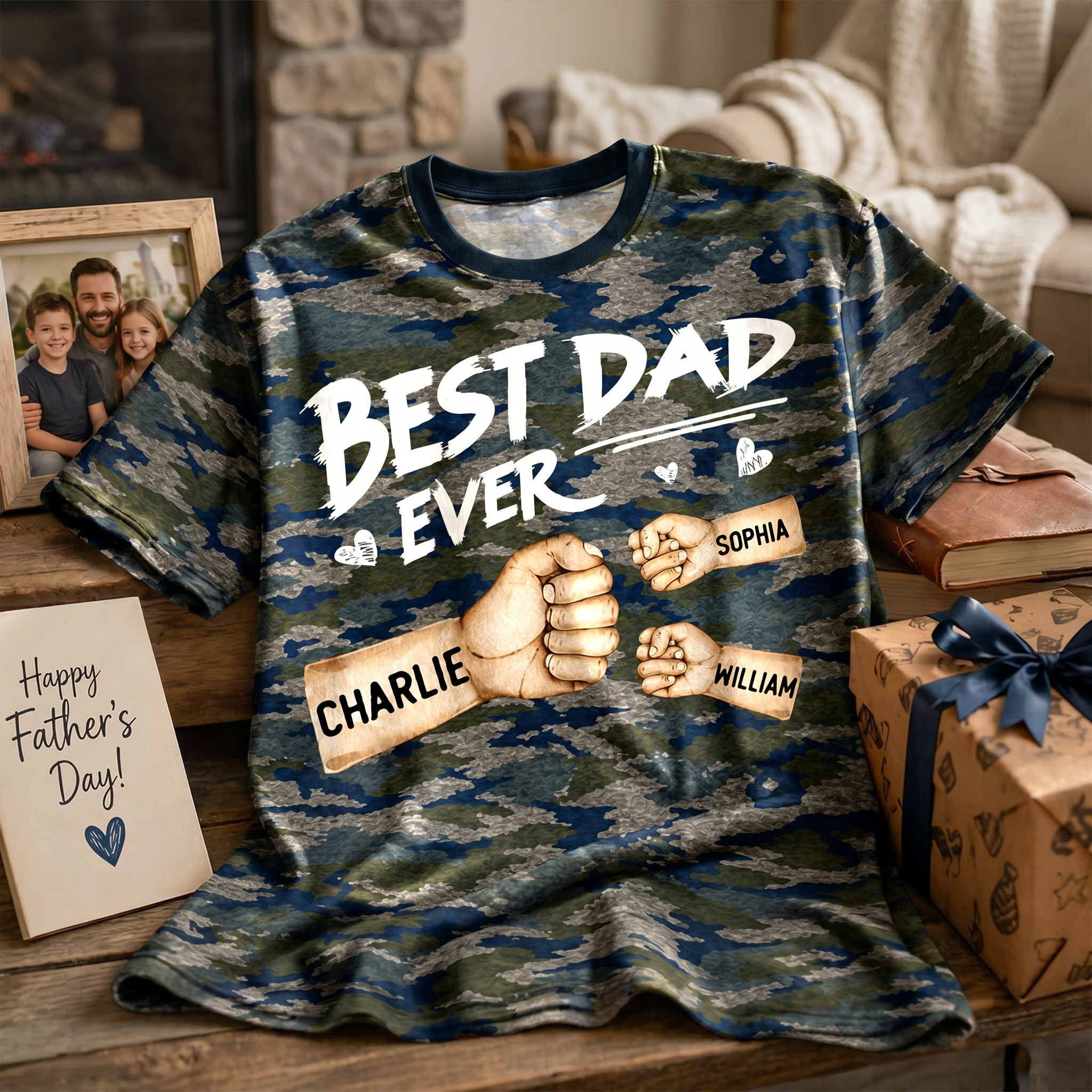 Personalized Camo Shirt - Best Dad Ever Fist Bump, Father's Day Gift for Husband Dad Grandpa