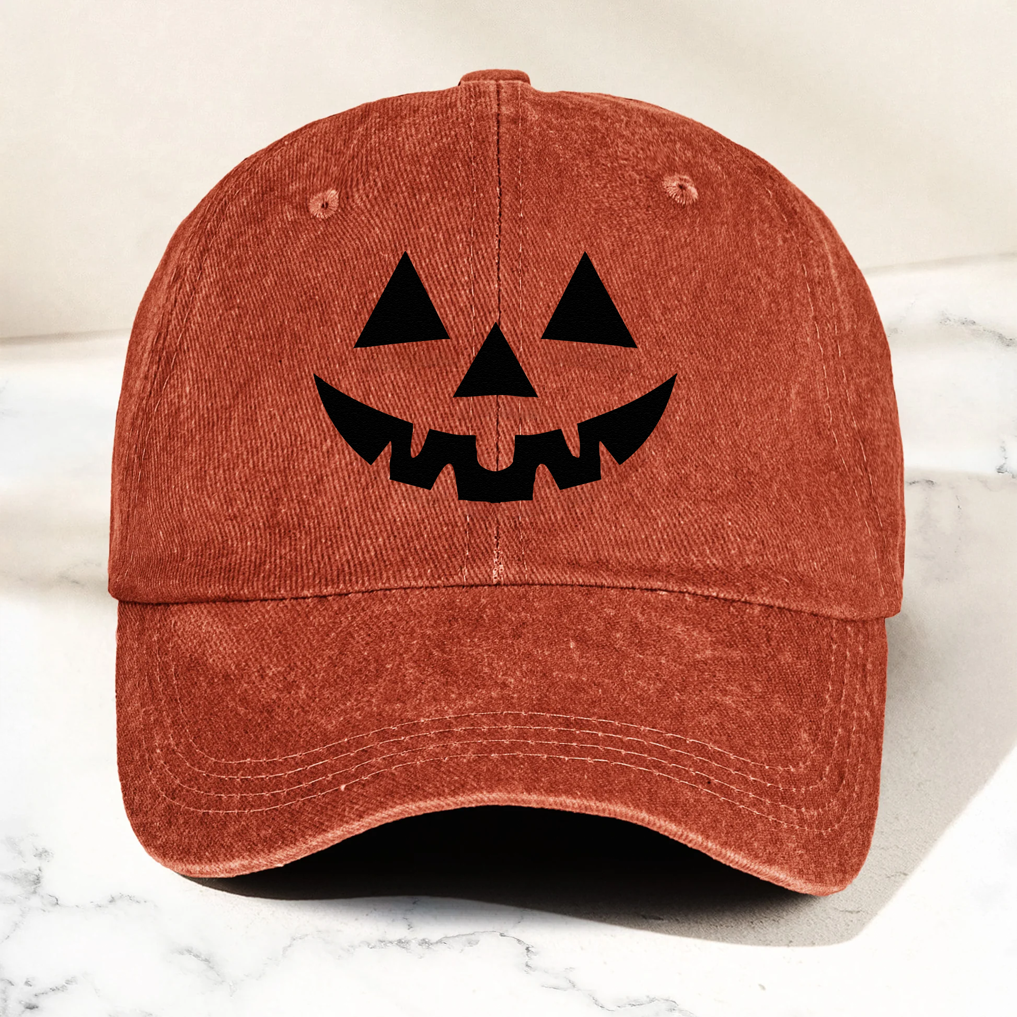 Jack-O'-Lantern Pumpkin Scary Halloween - Personalized Distressed Denim Cap
