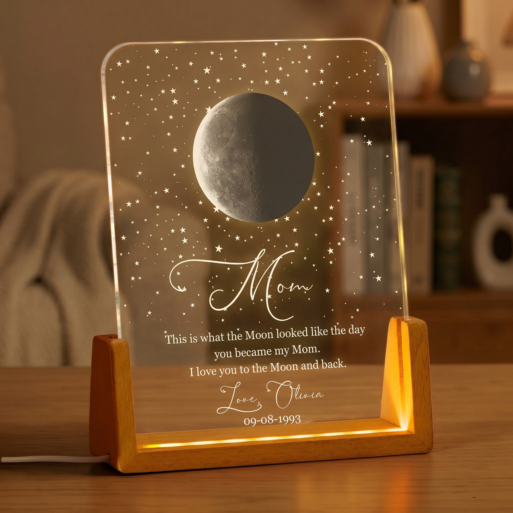 Custom Moon Phase by Date Night Light - Mother's Day Keepsake Gift for Mom, Personalized LED Lamp