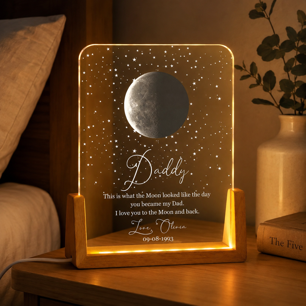 Custom Moon Phase Night Light - Personalized Father's Day Keepsake Lamp, Celestial Gift for Dad