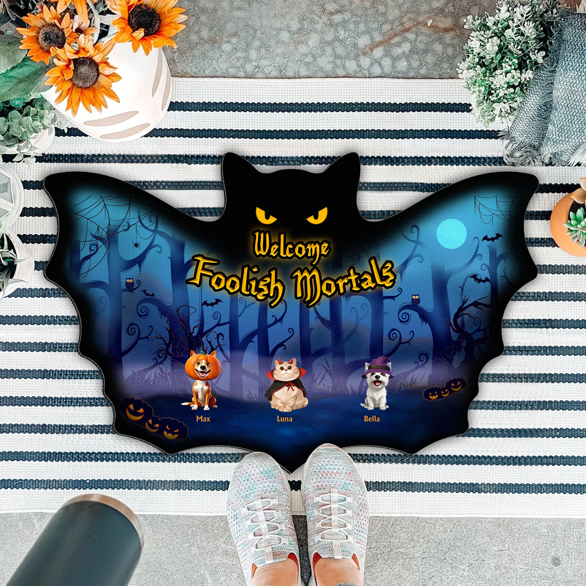 Welcome Foolish Mortals Pet Halloween - Personalized Custom Shaped Doormat
