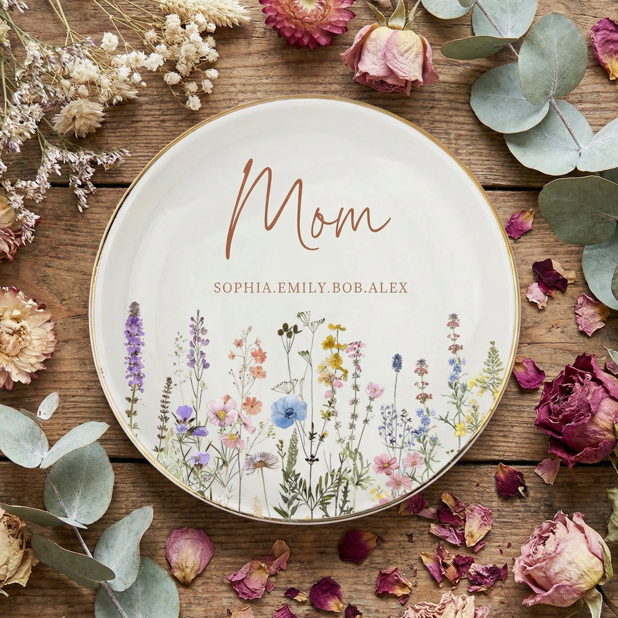 Personalized Mom Ring Dish | Ceramic Wildflower Jewelry Holder | Mother's Day Gift