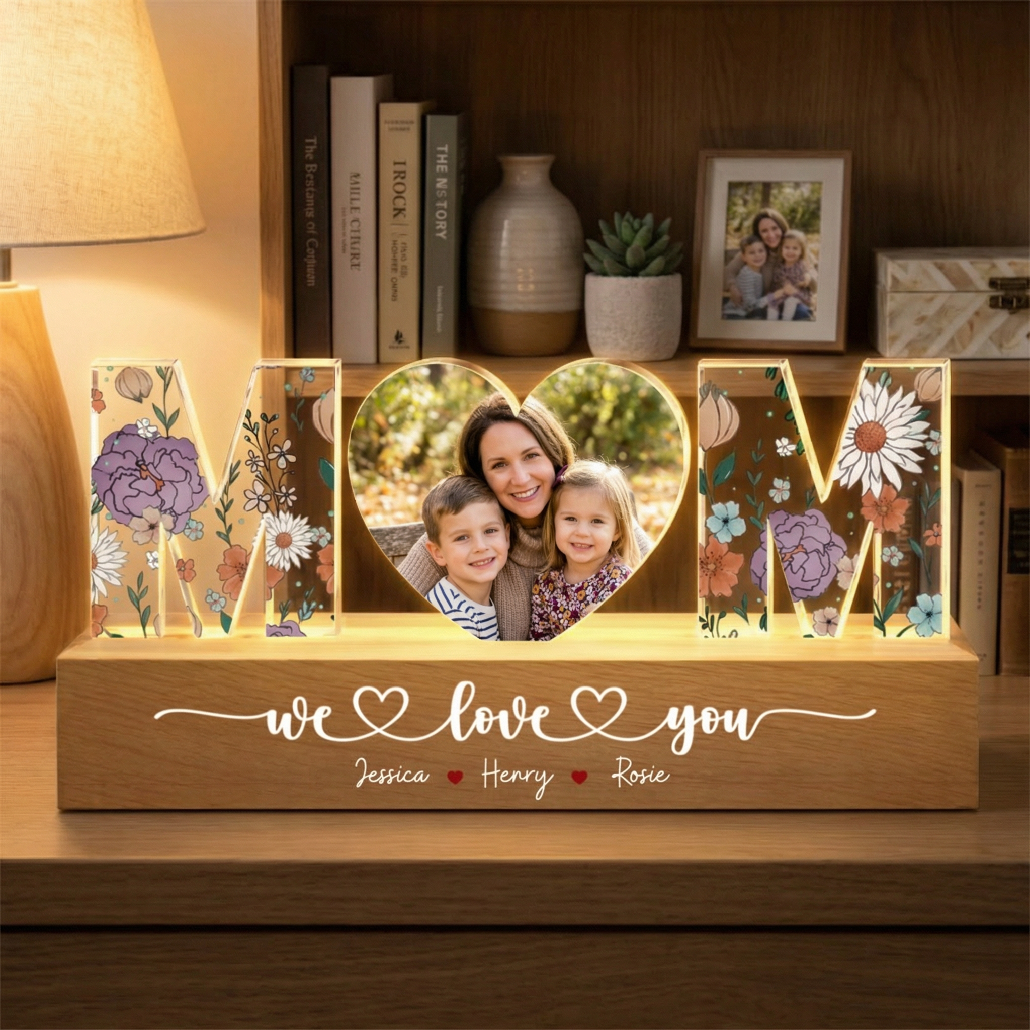 Custom Photo LED Night Light for Mom | Personalized with Kids' Names | Mother's Day Gift