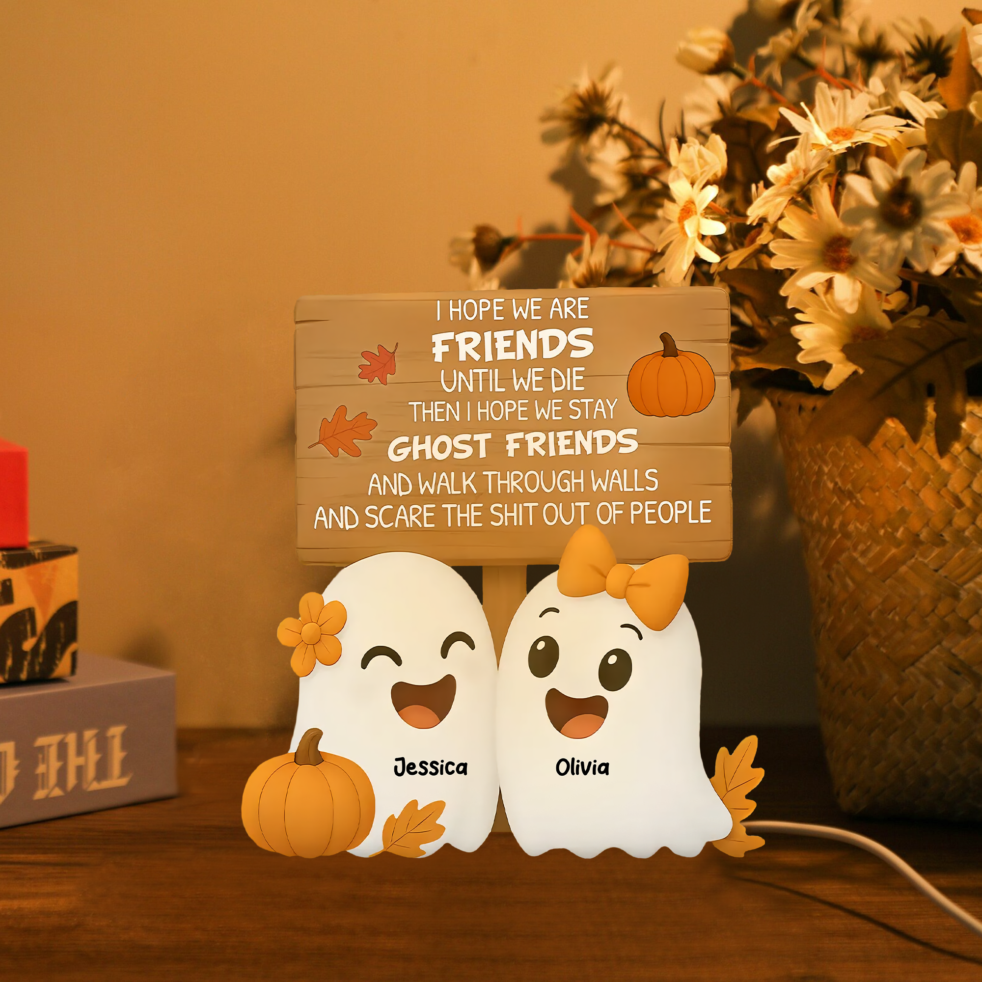 Halloween Cute Funny Boo Ghost Besties Personalized LED Light Box, Halloween Gift For Besties