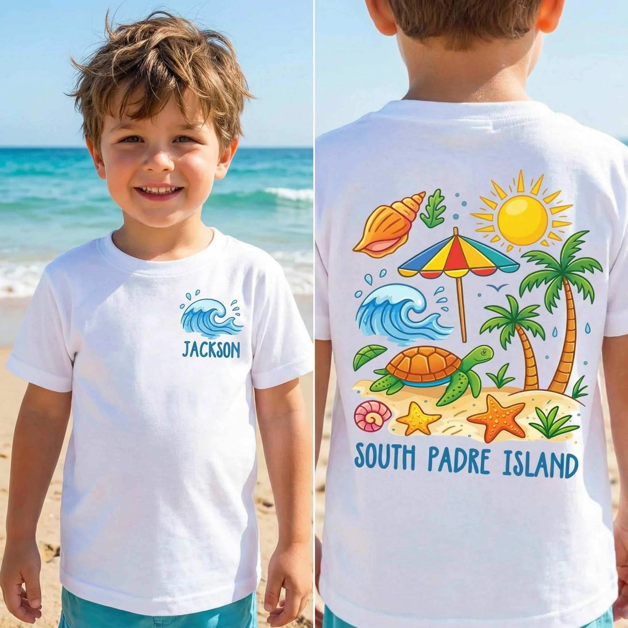 Custom Name Seashell Shirt - Coastal Location Tee, Personalized Beach Vacation Gift for Family