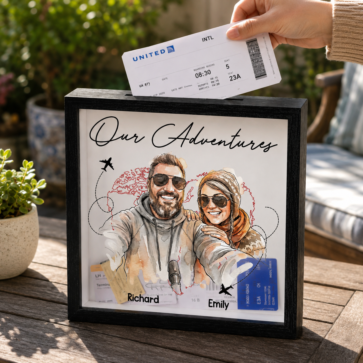 Personalized Anniversary Memory Box - Our Adventures Custom Photo Watercolor, Gift for Couple