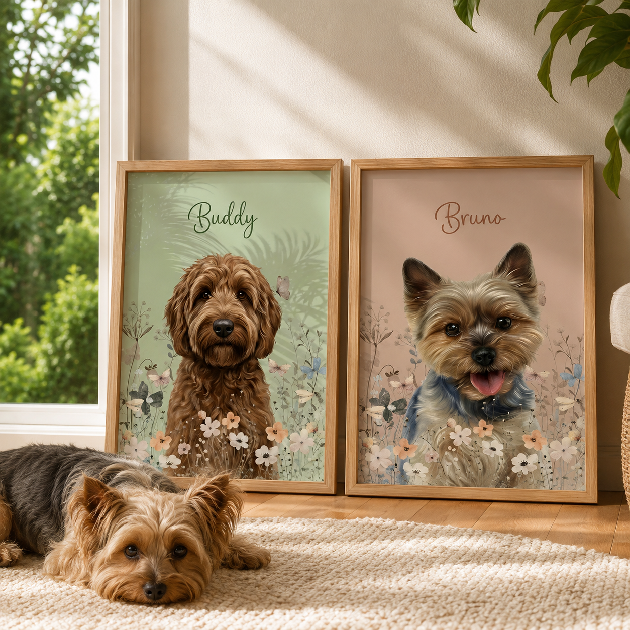 Personalized Pet Memorial Poster - Floral Pet Portrait Gift for Pet Lovers, Loss of Cat Dog