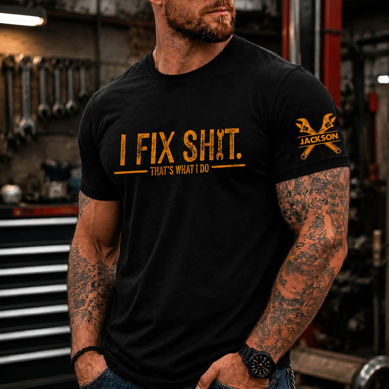 Personalized I Fix Sh!t Shirt - Funny Gift for Men, Dad, Husband, Grandpa, Mechanic, Handyman