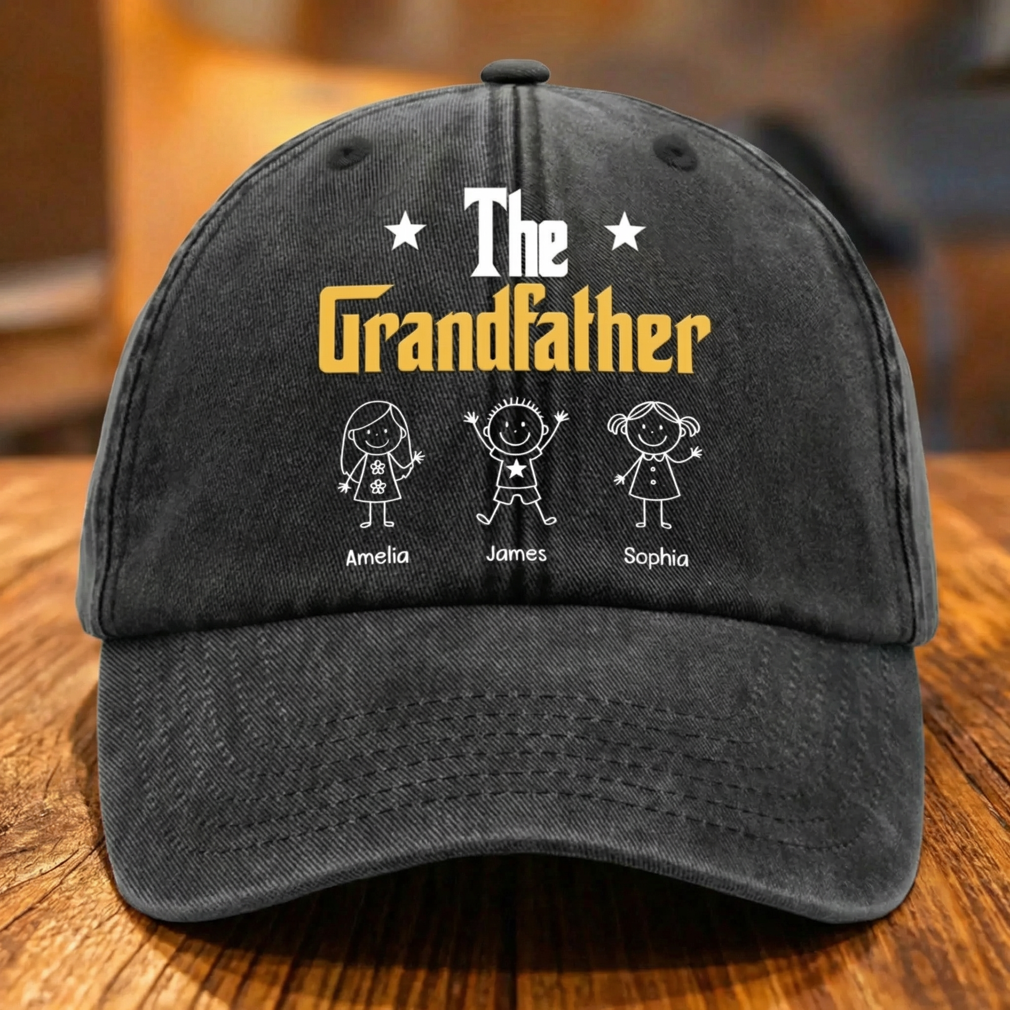 Personalized Denim Cap for Dad Grandpa - Childhood Feels Warmer With You, Vintage Washed Custom Hat Gift