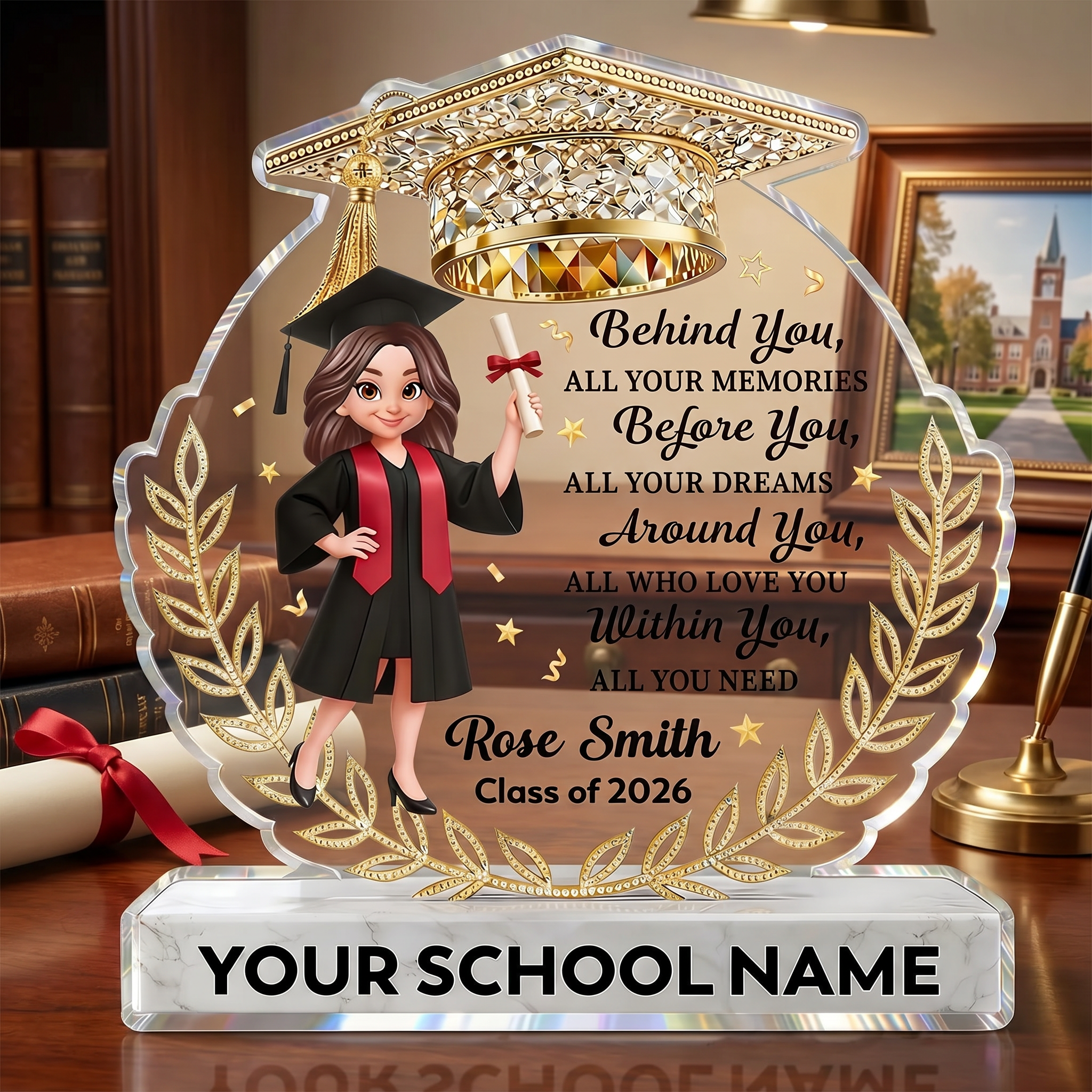 Personalized Acrylic Block Plaque - Before You All Your Dreams Graduation Gift for Daughter Son, Graduate Keepsake