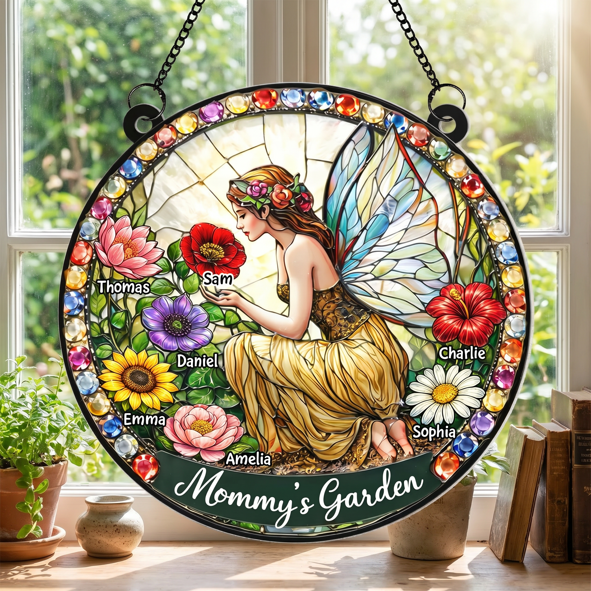 Personalized Mommy's Fairy Garden Suncatcher - Heartfelt Mother's Day Gift for Mom Grandma, Custom Window Ornament