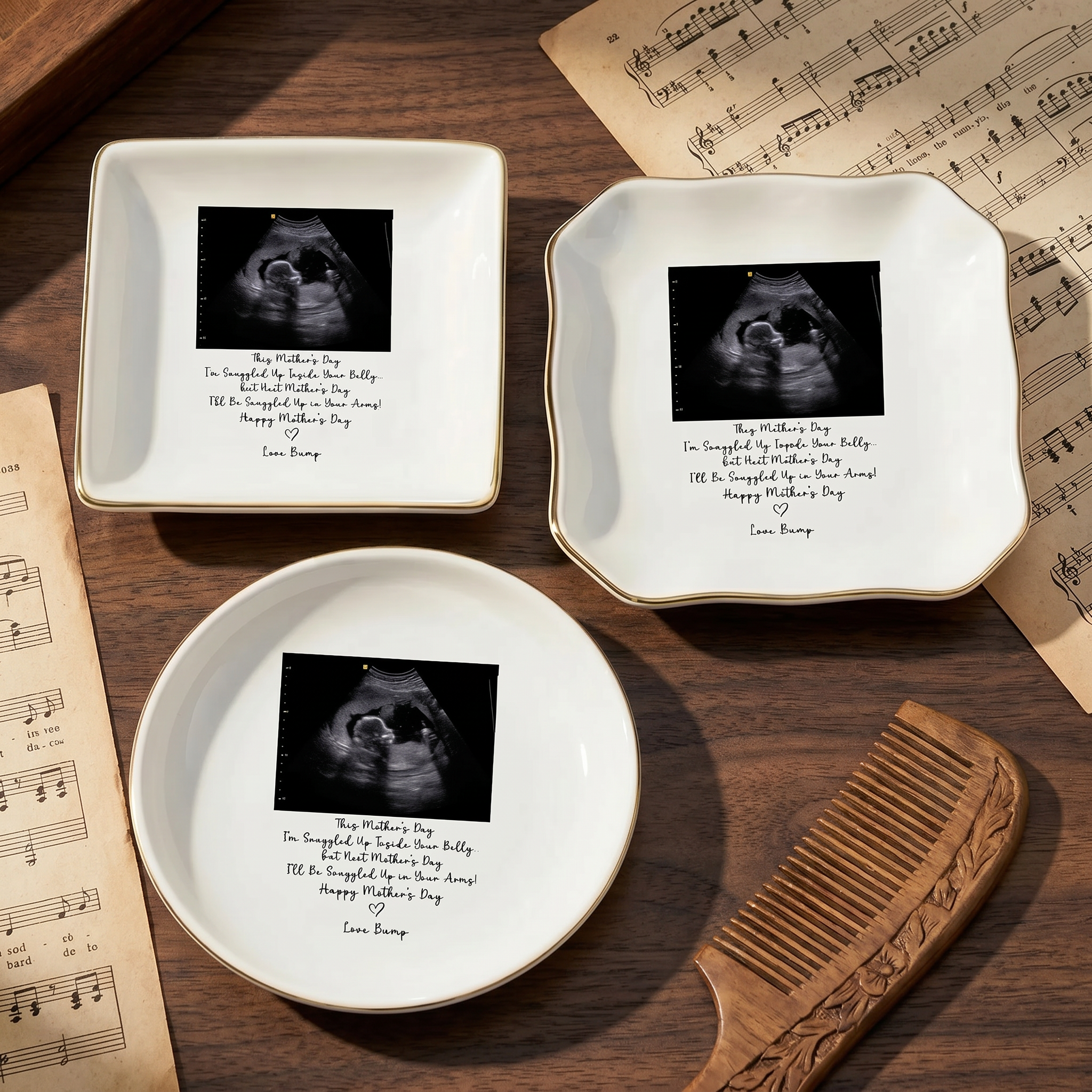 Mother's Day Gift From Bump - Personalized Jewelry Dish, Custom Trinket Tray for Mom to Be, Pregnancy Keepsake