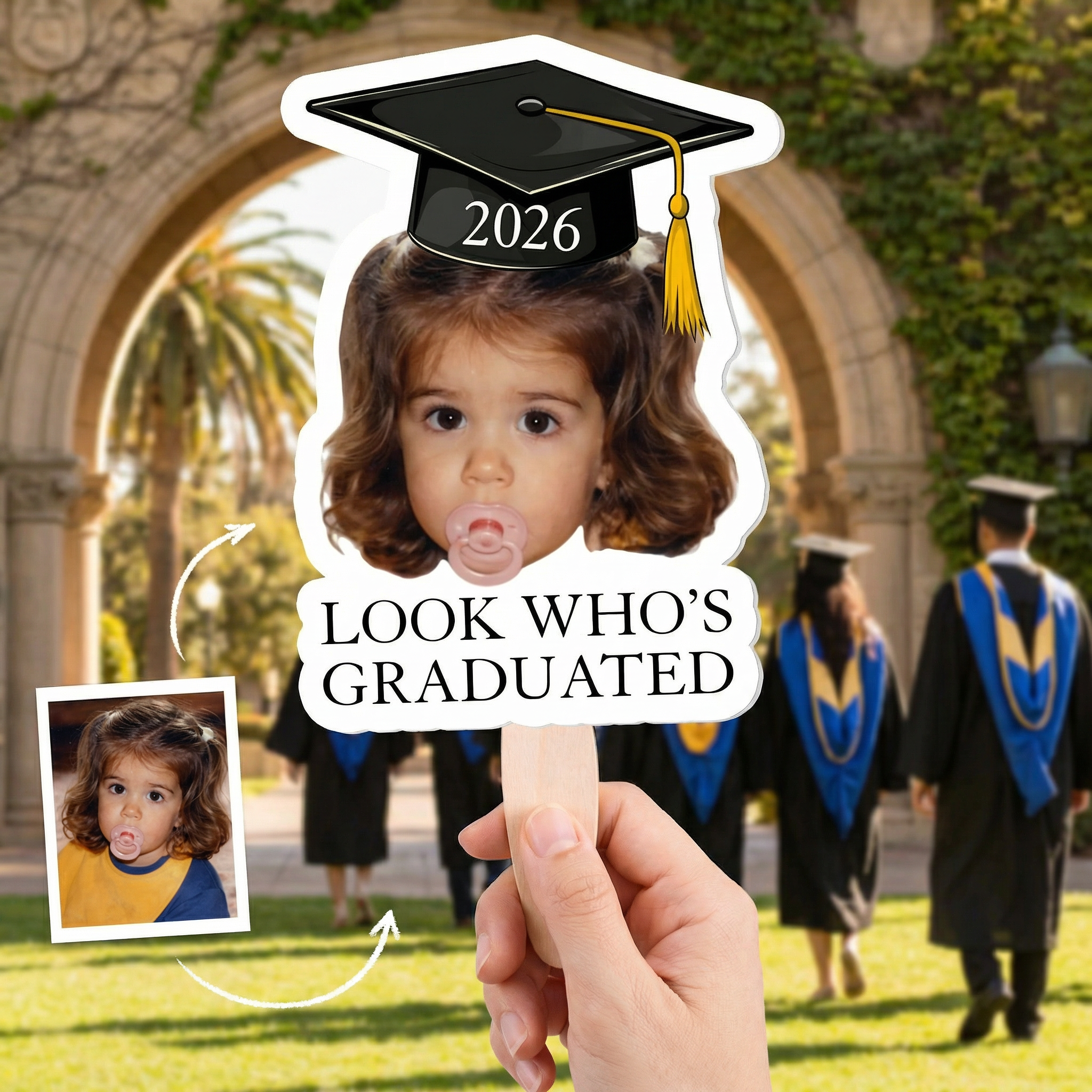 Personalized Graduation Fan with Vintage Childhood Photo - Custom Baby Picture Fan, Unique Class of 2026 Graduation Gift