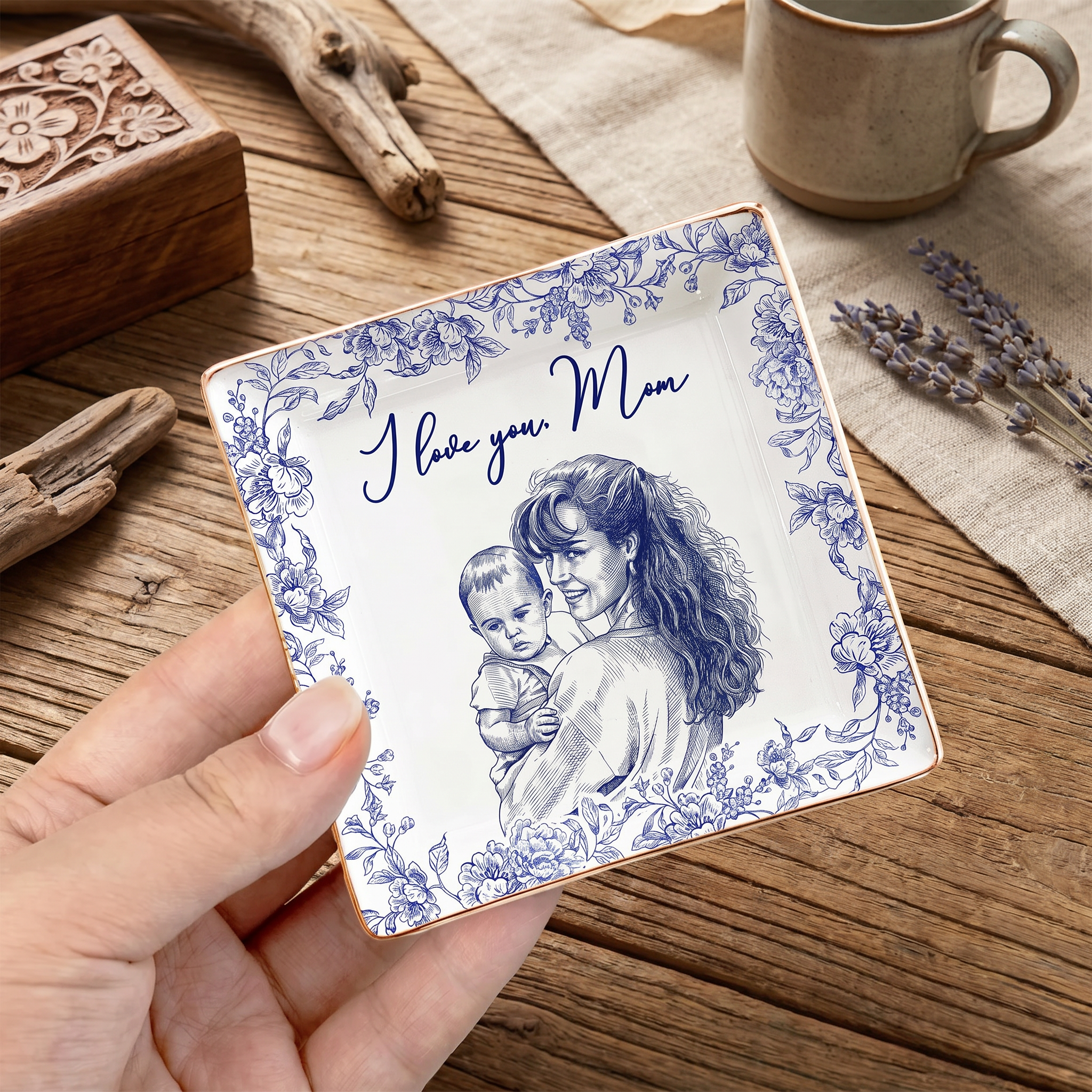 Personalized Photo Jewelry Dish - I Love You Mom Custom Ring Dish, Mother's Day Gift for Her