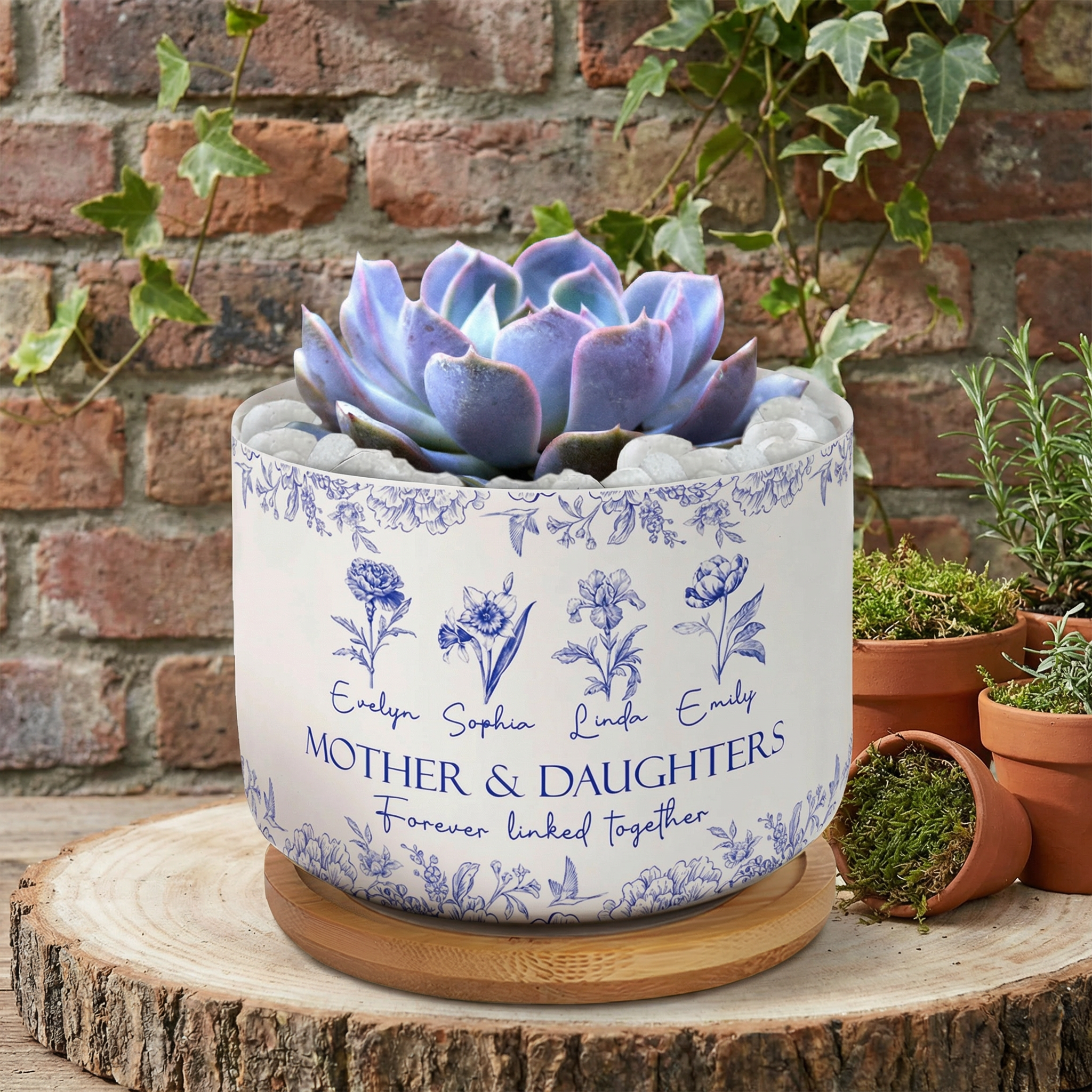 Mom & Daughters Flower Pot | Custom Birth Month Ceramic Planter | Personalized Family Garden Gift for Mother's Day