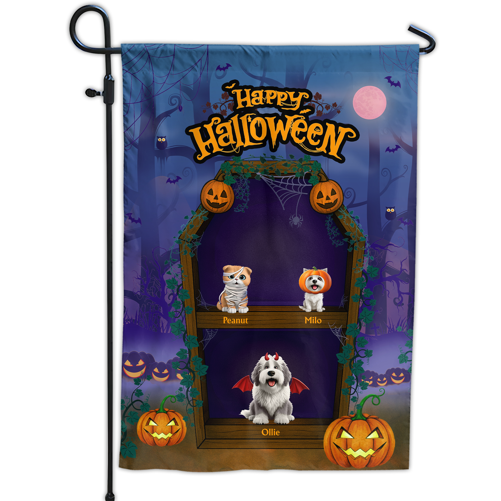 Spooky Cute Pets In Coffin Shelves - Personalized Flag