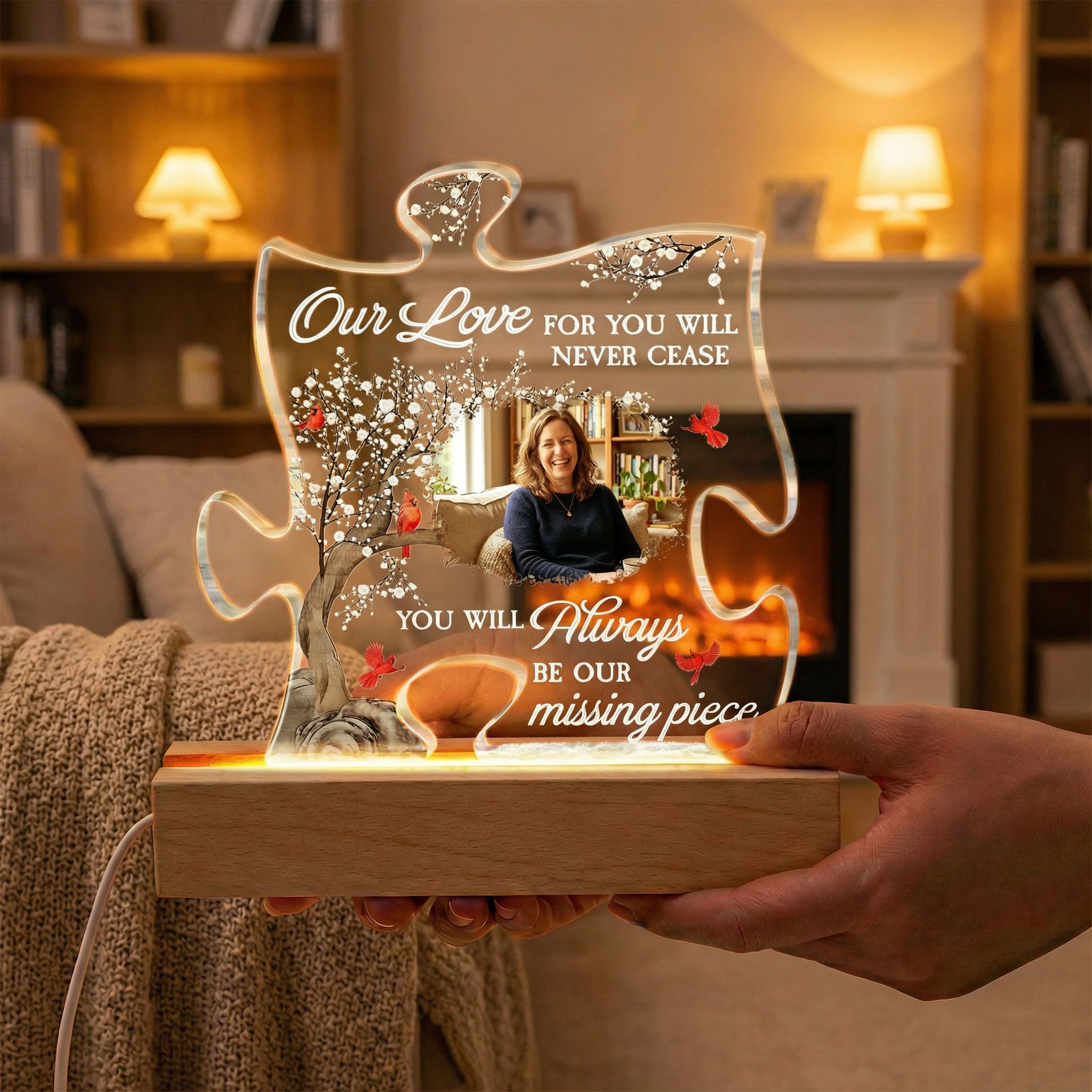 Missing Piece Memorial Night Light - Personalized Custom Night Light, Sympathy Gift for Loss of Mother Father Loved One