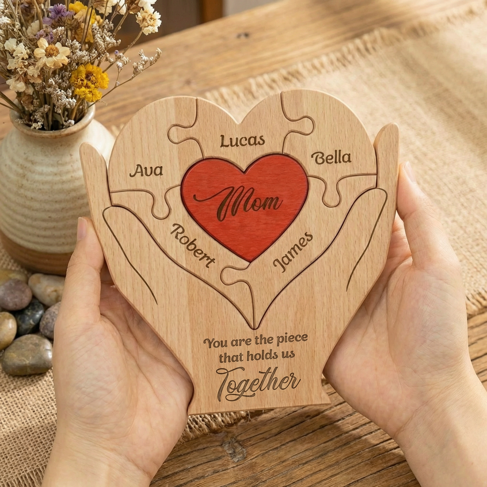 Personalized Wooden Family Puzzle for Mom - You Are The Piece That Holds Us Together, Mother's Day Gift for Mum Mother