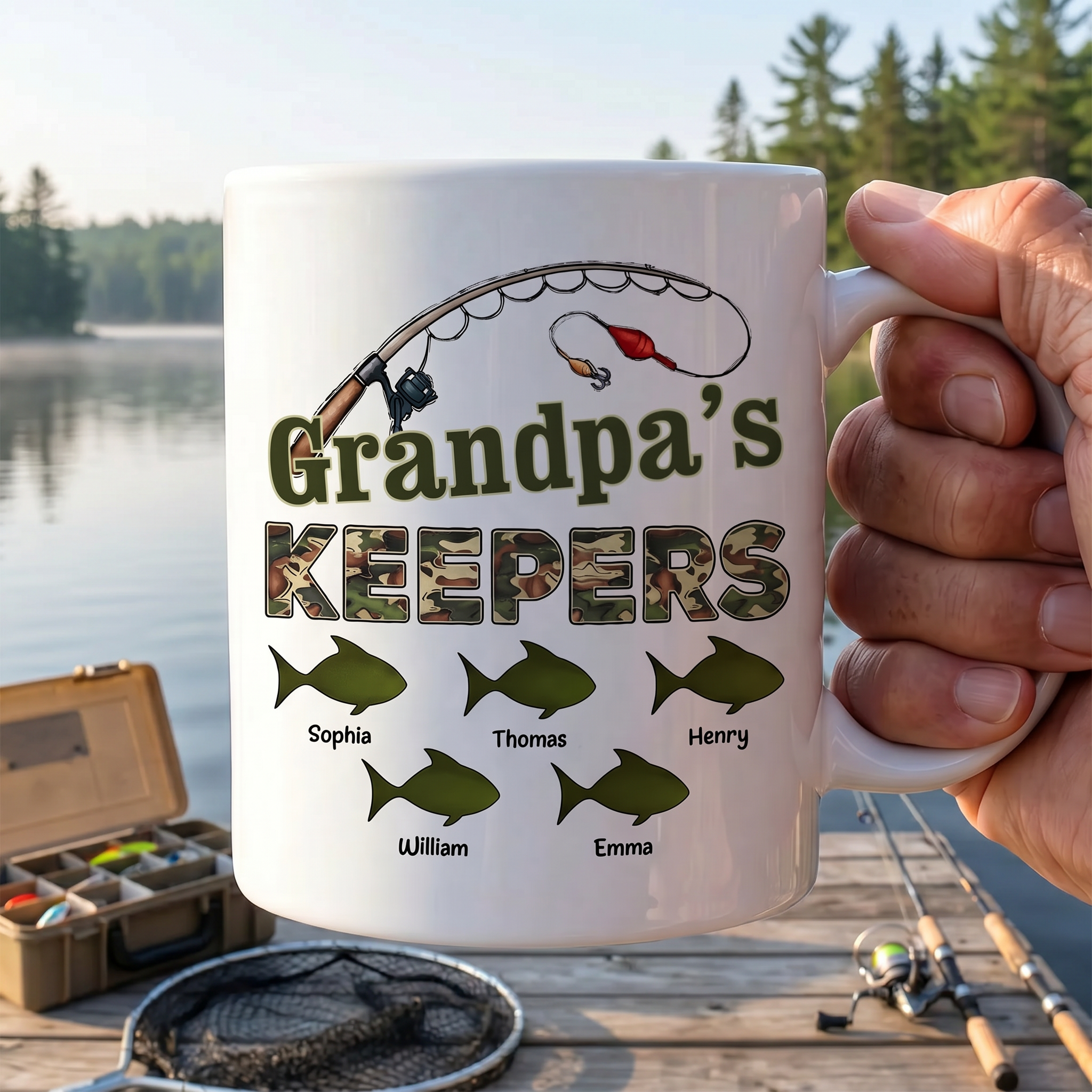 Personalized Fishing Mug - Grandpa's Keepers Custom Cup, Father's Day Gift for Grandpa Dad