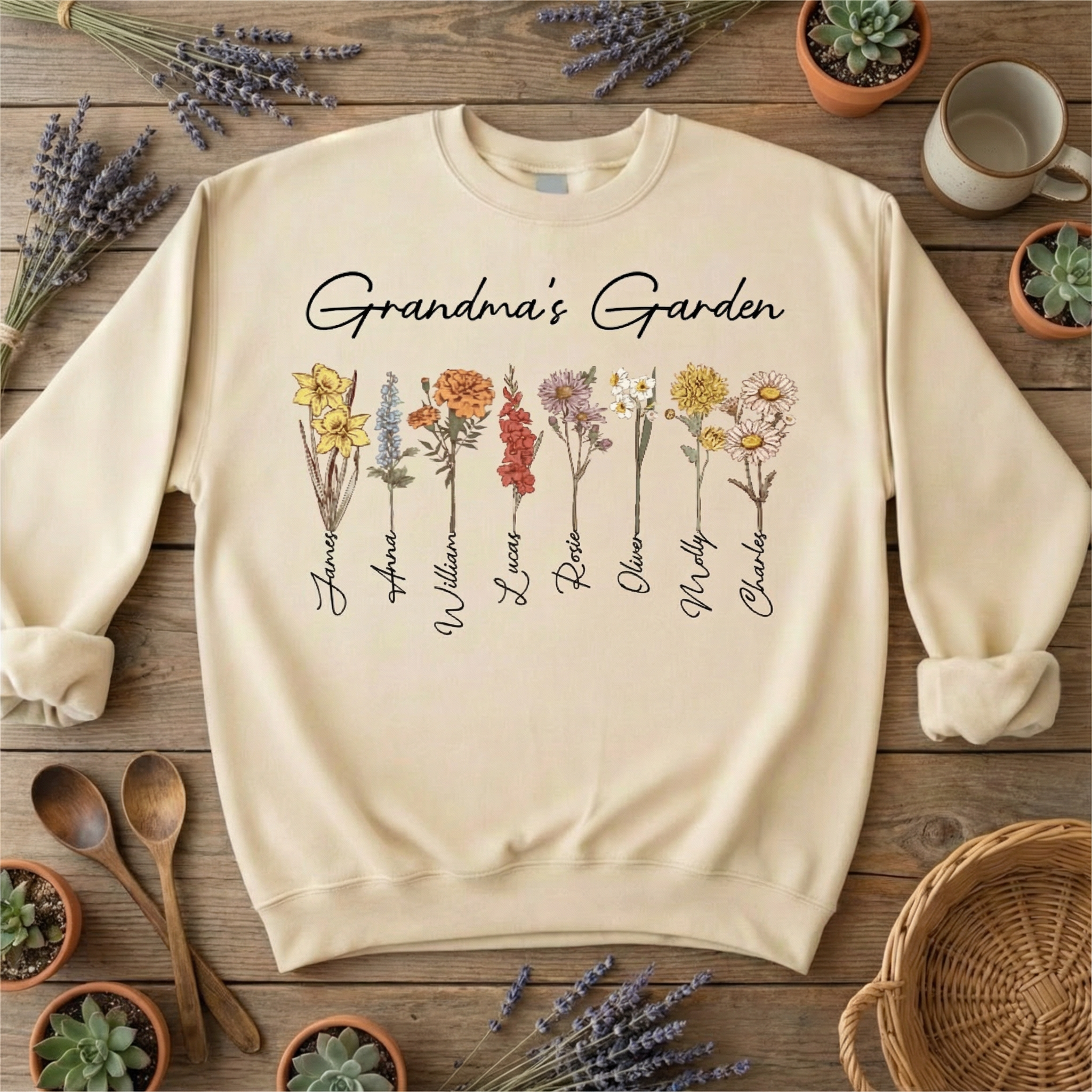 Personalized 'Grandma's Garden' Sweatshirt | Custom Birth Flower Gift for Mom & Grandma | Mother's Day