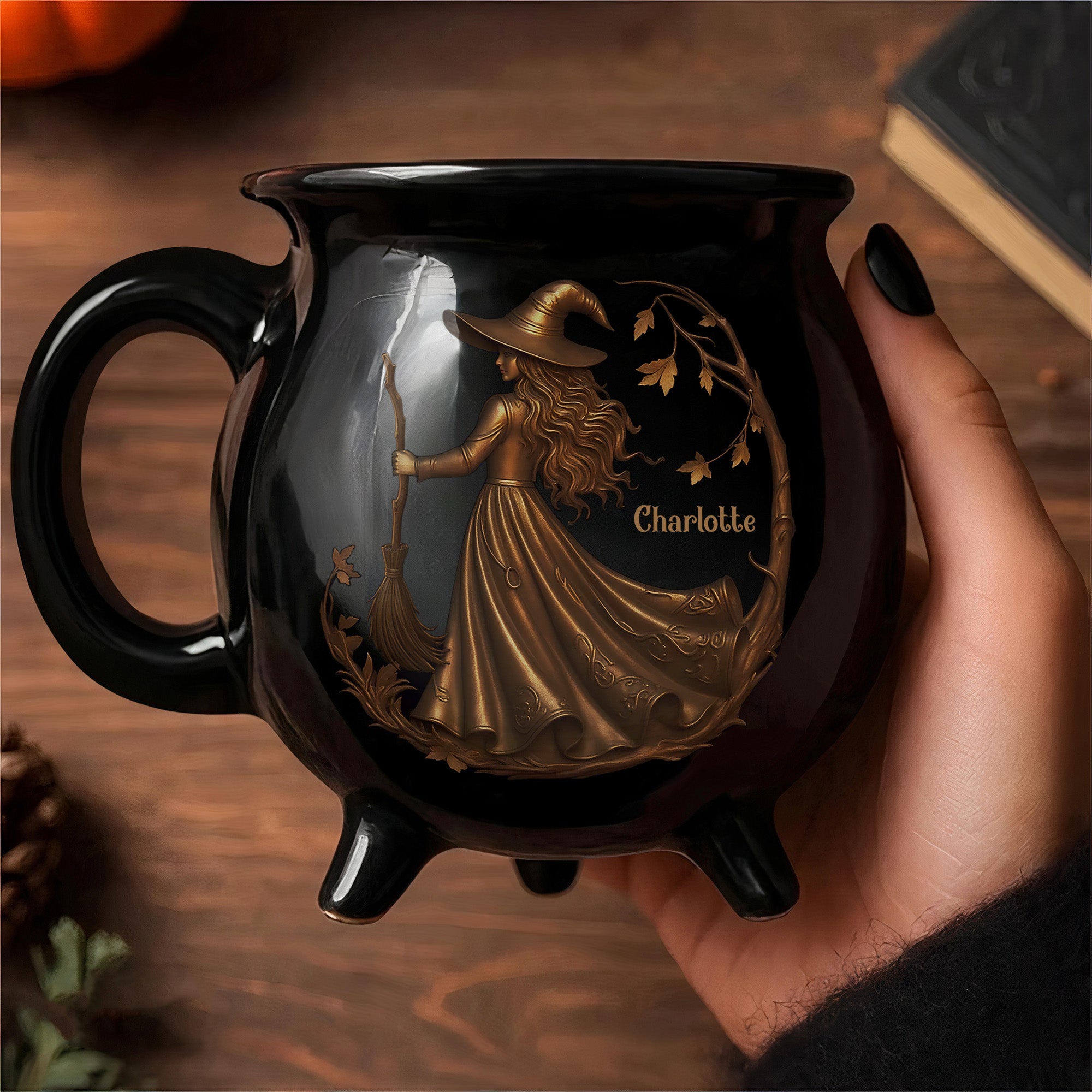 Custom 12oz Ceramic Cauldron Coffee Mug - Personalized Halloween Witchy Gifts