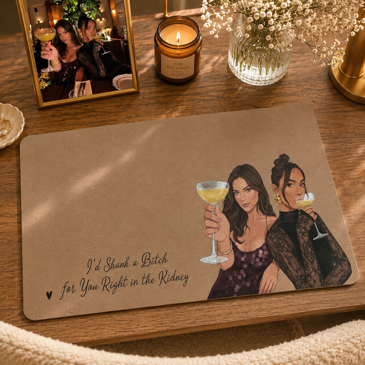 Personalized Friendship Desk Mat - Custom Flat Art Photo Portrait Illustration, Thank You Gift