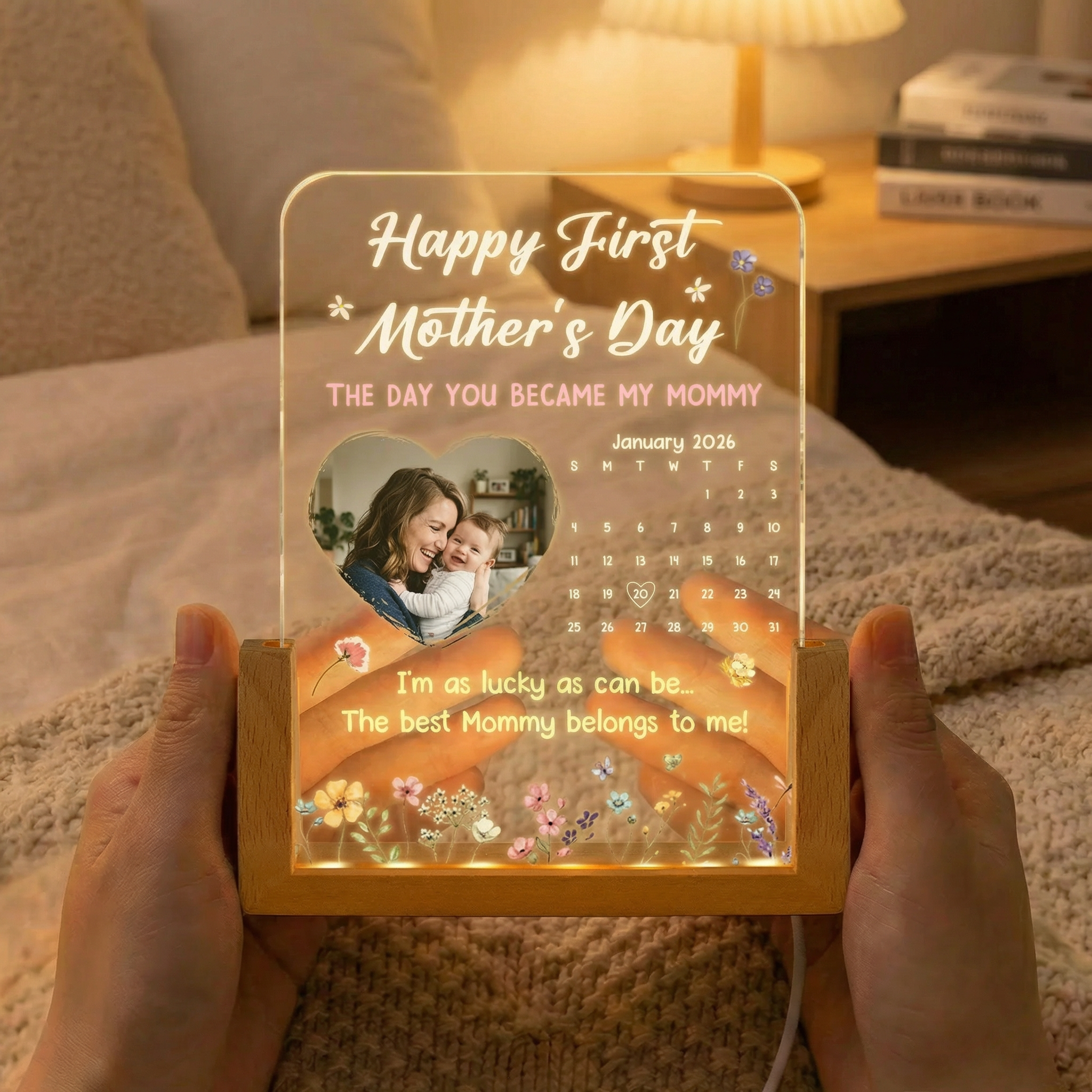 Personalized Night Light with Custom Calendar - The Day You Became My Mommy Daddy Grandma Papa, Keepsake Gift for Mom Dad Grandma Grandpa